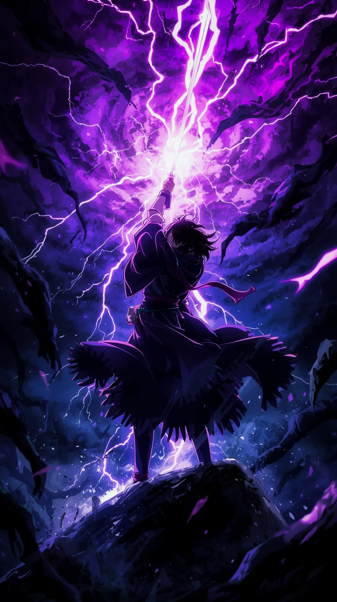 electric purple anime warrior wallpaper for iPhone 4K mobile