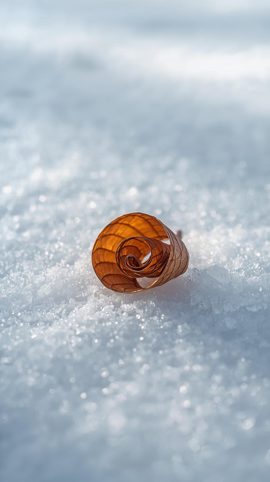 Curled Autumn Leaf on Pristine Snow Wallpaper