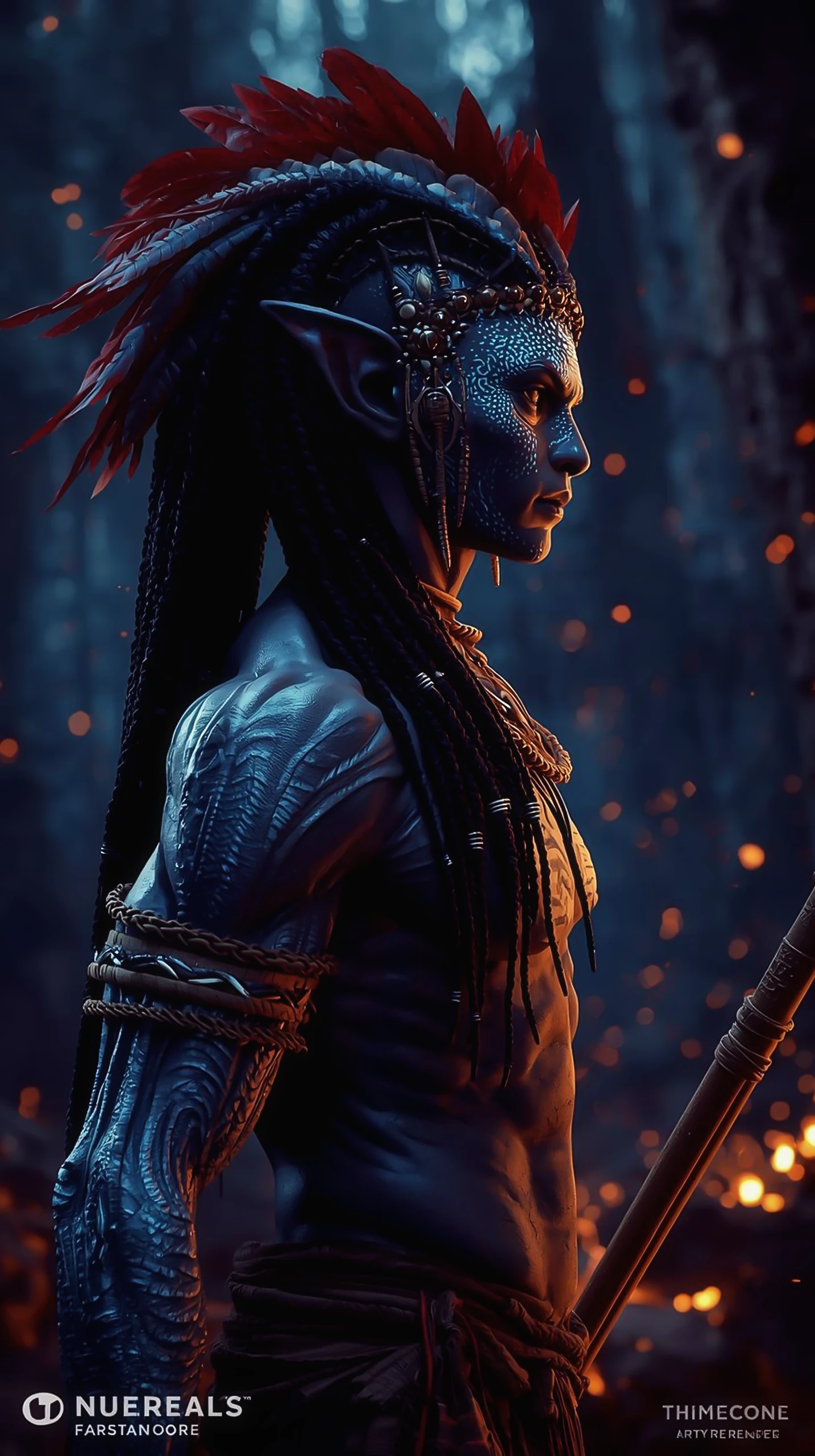 Fantasy Wallpaper 4K — Tribal Blue Elf Warrior