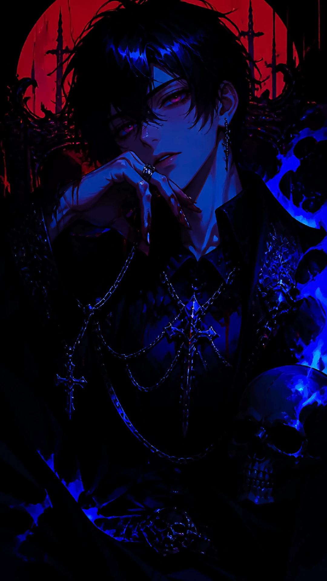 Wallpaper phone anime — gothic blue fire skull