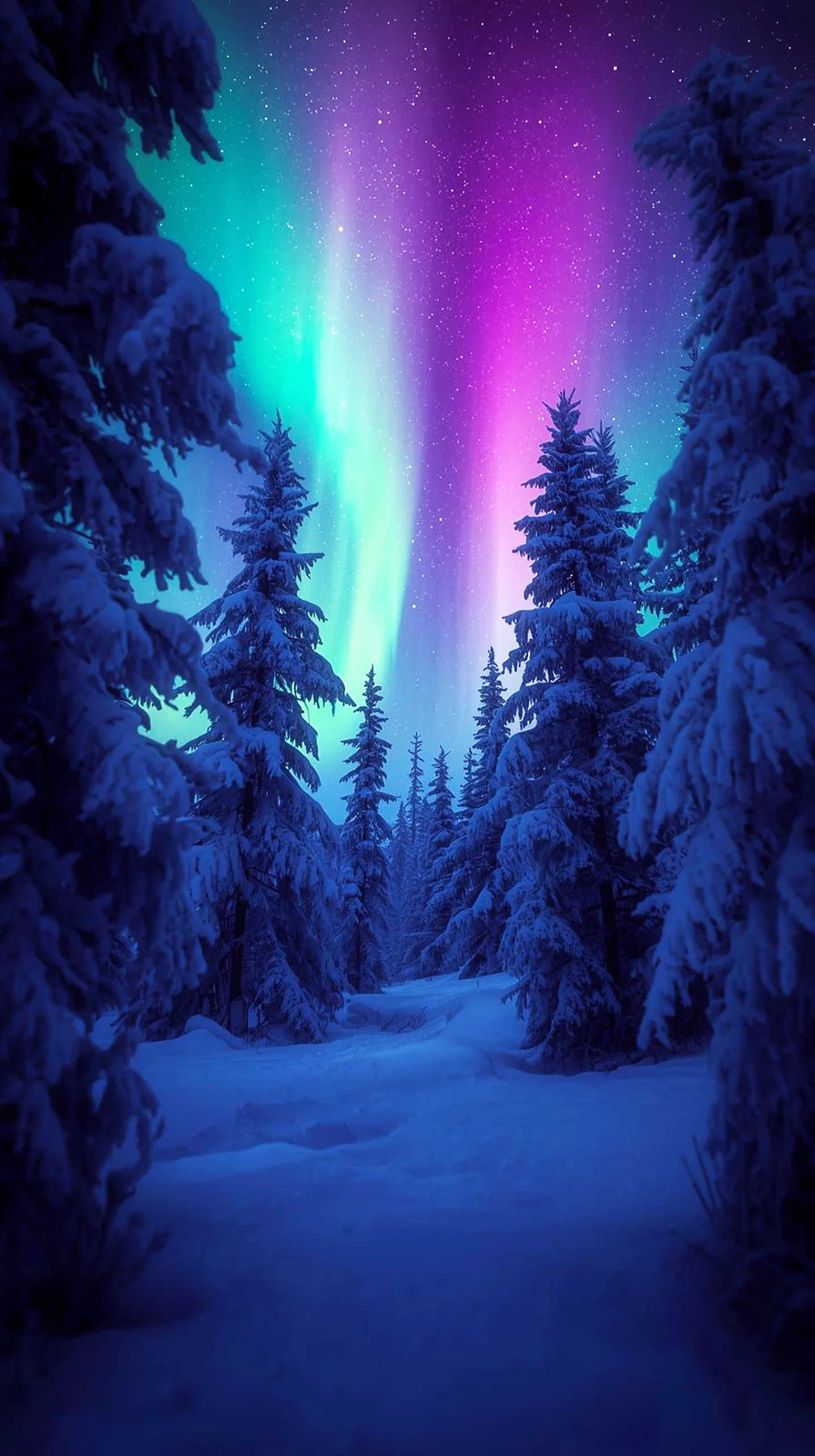 Aurora Borealis snowy forest iphone wallpaper 4k, 4k wallpaper for mobile, wallpaper for phone, cute 4k wallpaper for