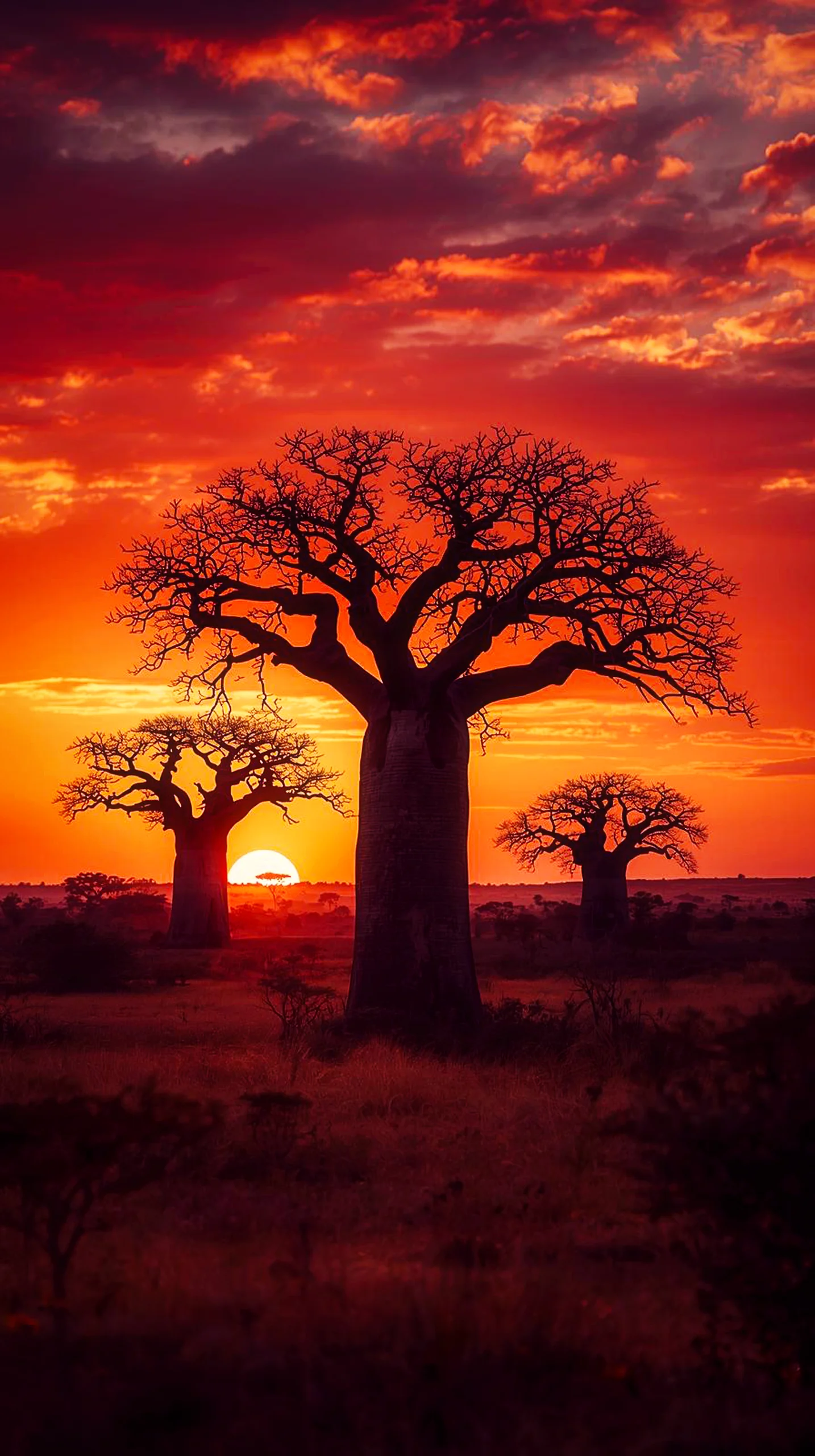 Breathtaking baobab trees at sunset, an iPhone wallpaper 4K for mobile, phone, and 4K backgrounds for iPhone users.