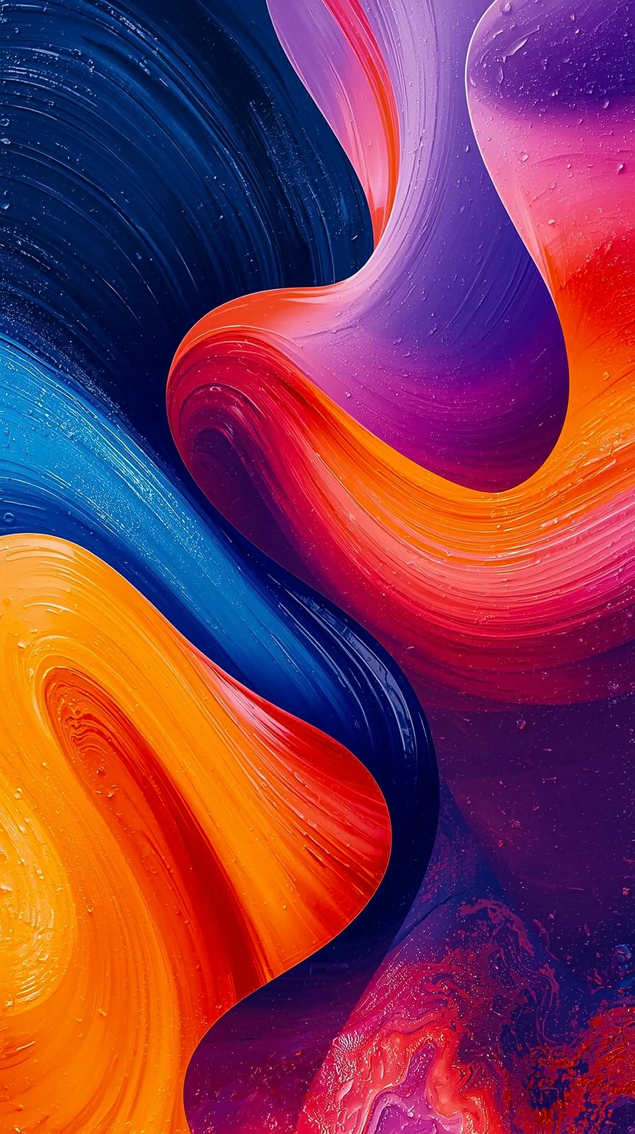 4k wallpaper for mobile Vibrant Rainbow Fluid Acrylic Swirls, Psychedelic Glossy Orange Blue Purple Waves with Dewy Wet Paint Texture