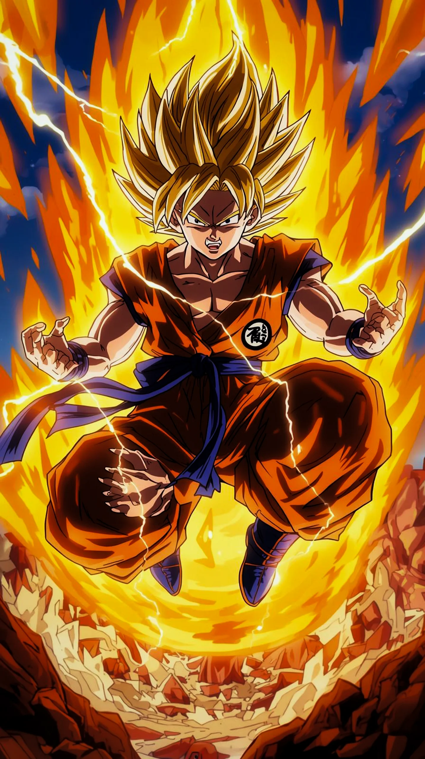 intense super saiyan goku golden aura wallpaper for phone 4K