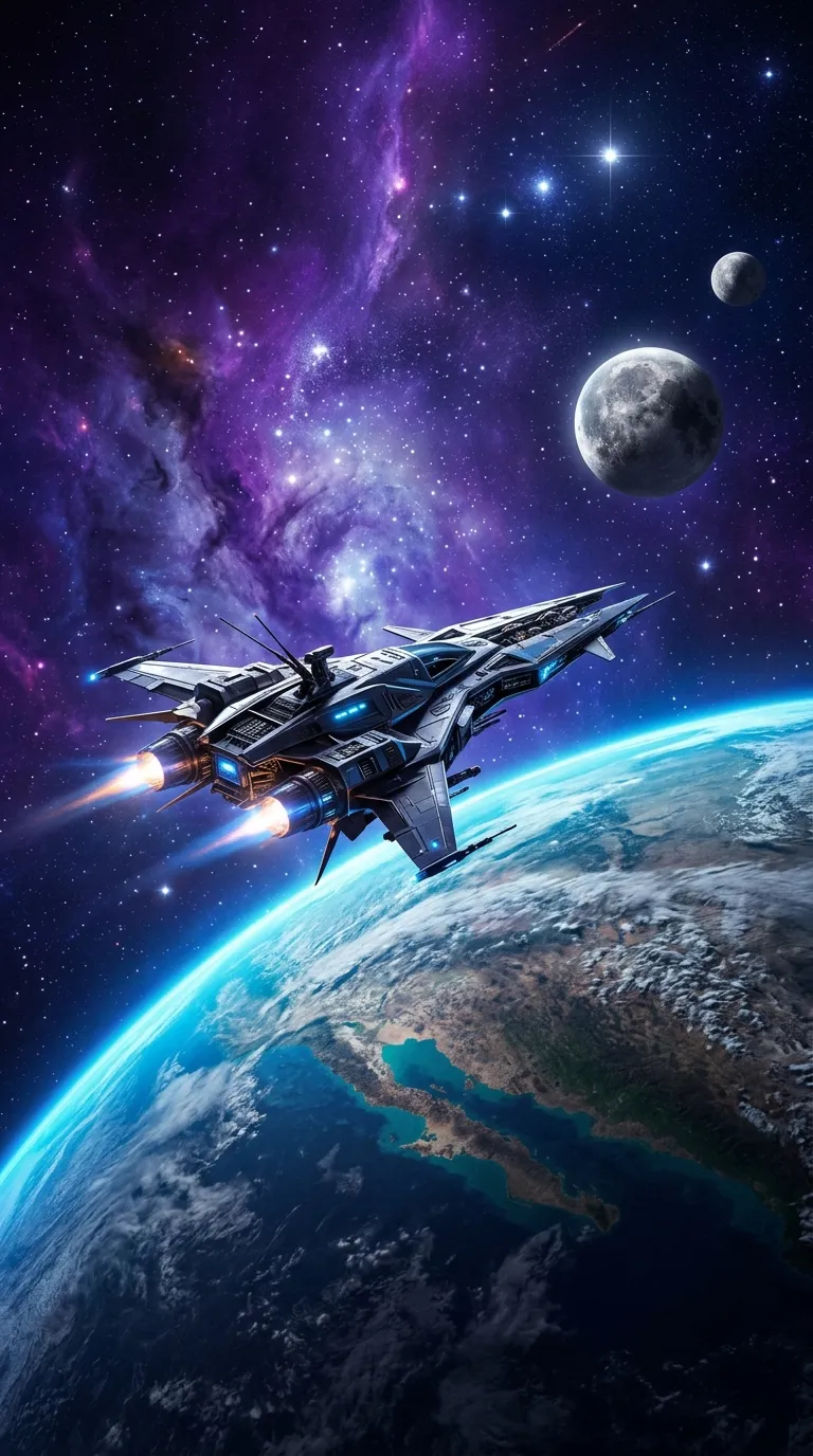 Star Cruiser Wallpaper — Sleek Spaceship Over Blue Earth