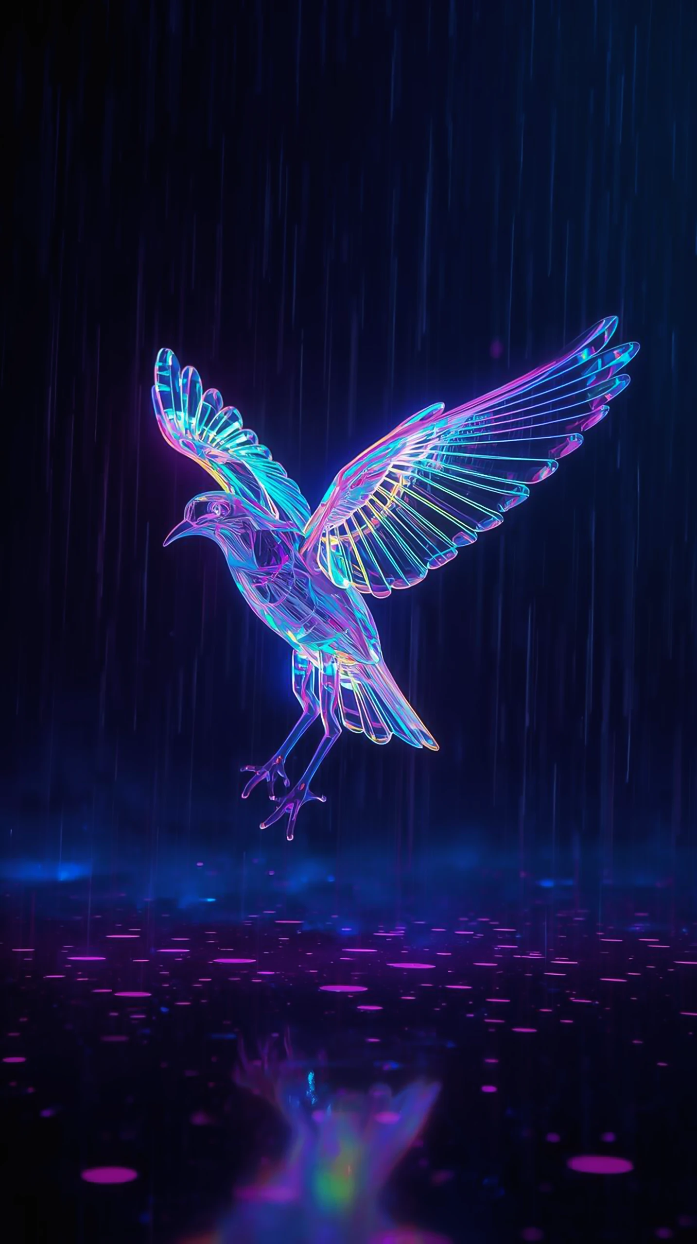 3D Wallpaper 4K — Neon Glass Bird Rain 4KWallpapar