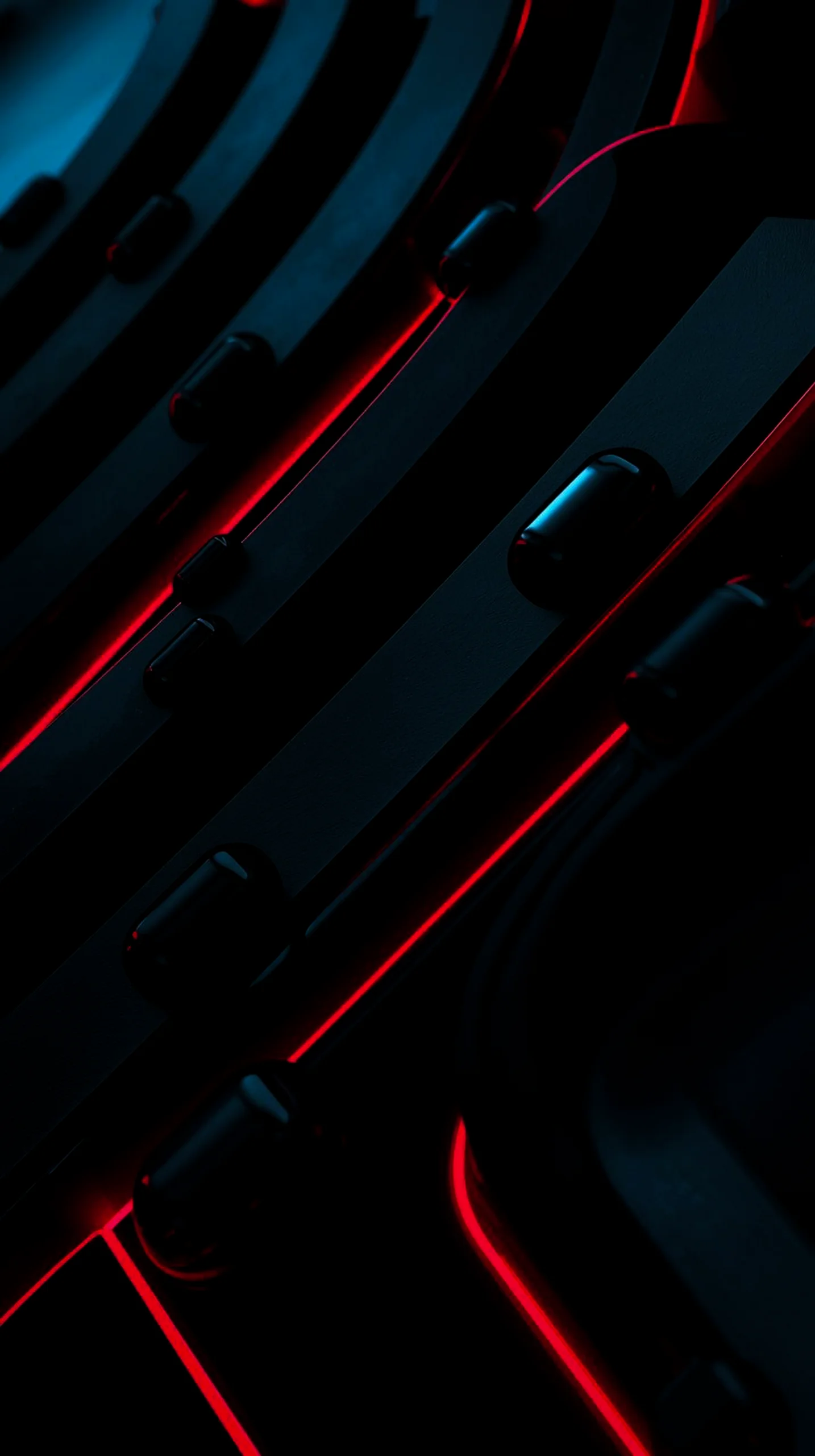 A dark abstract wallpaper with glowing red neon lines and dark blue accents, perfect for mobile phones.