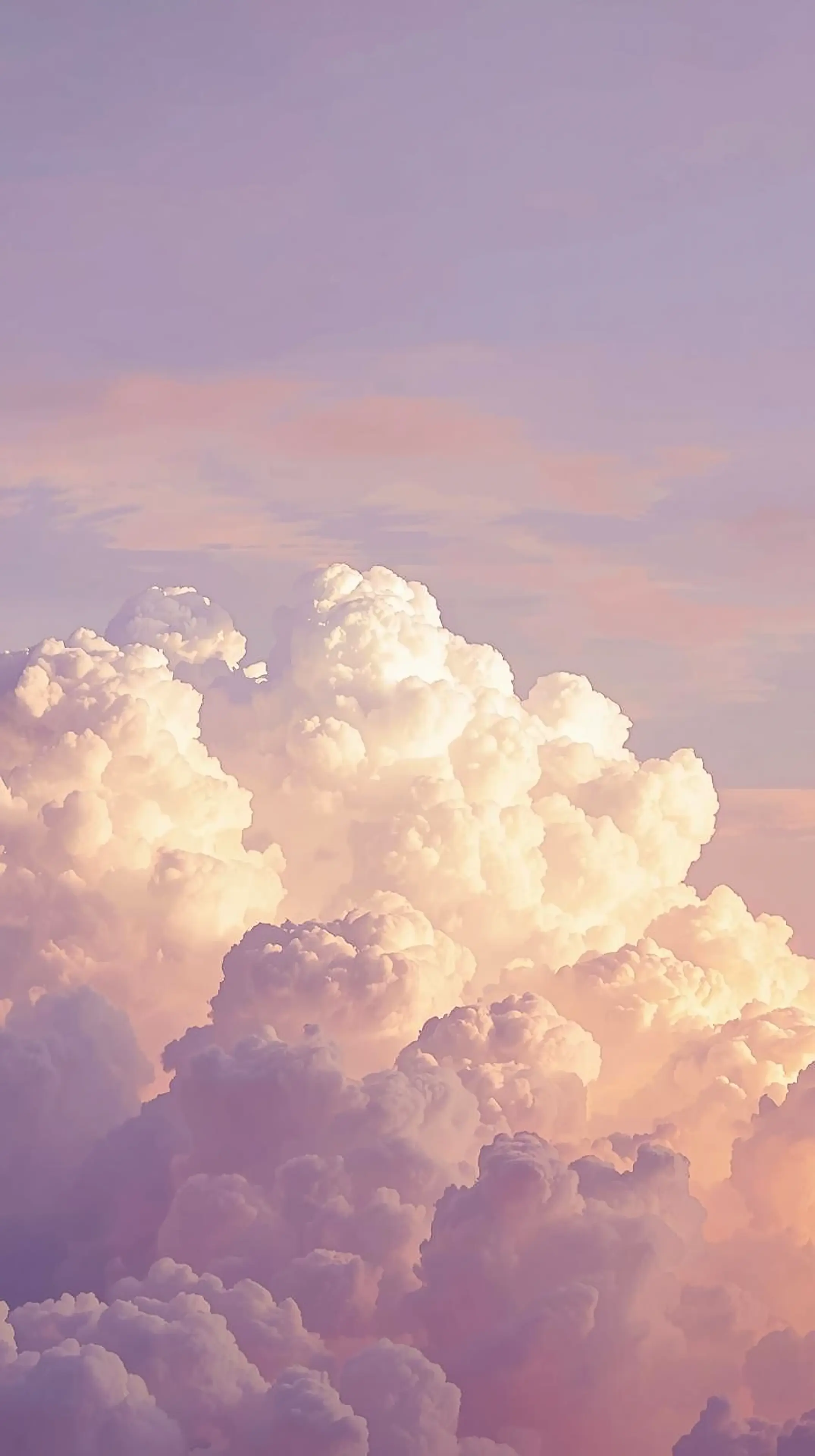 4k wallpaper for mobile Dreamy Pastel Pink Lavender Clouds Sky, Soft Fluffy Cumulus Heaven at Sunset Aesthetic for Phone