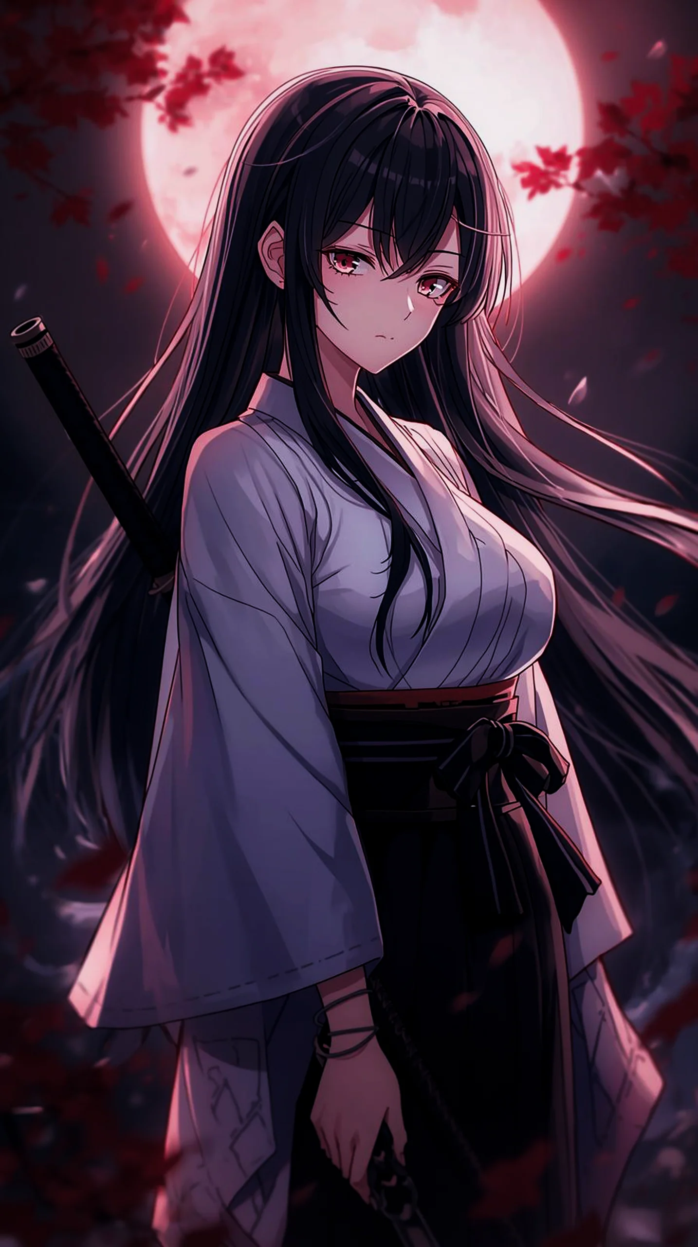Aesthetic anime girl samurai phone wallpaper 4k, mobile wallpaper for iPhone and Android backgrounds.