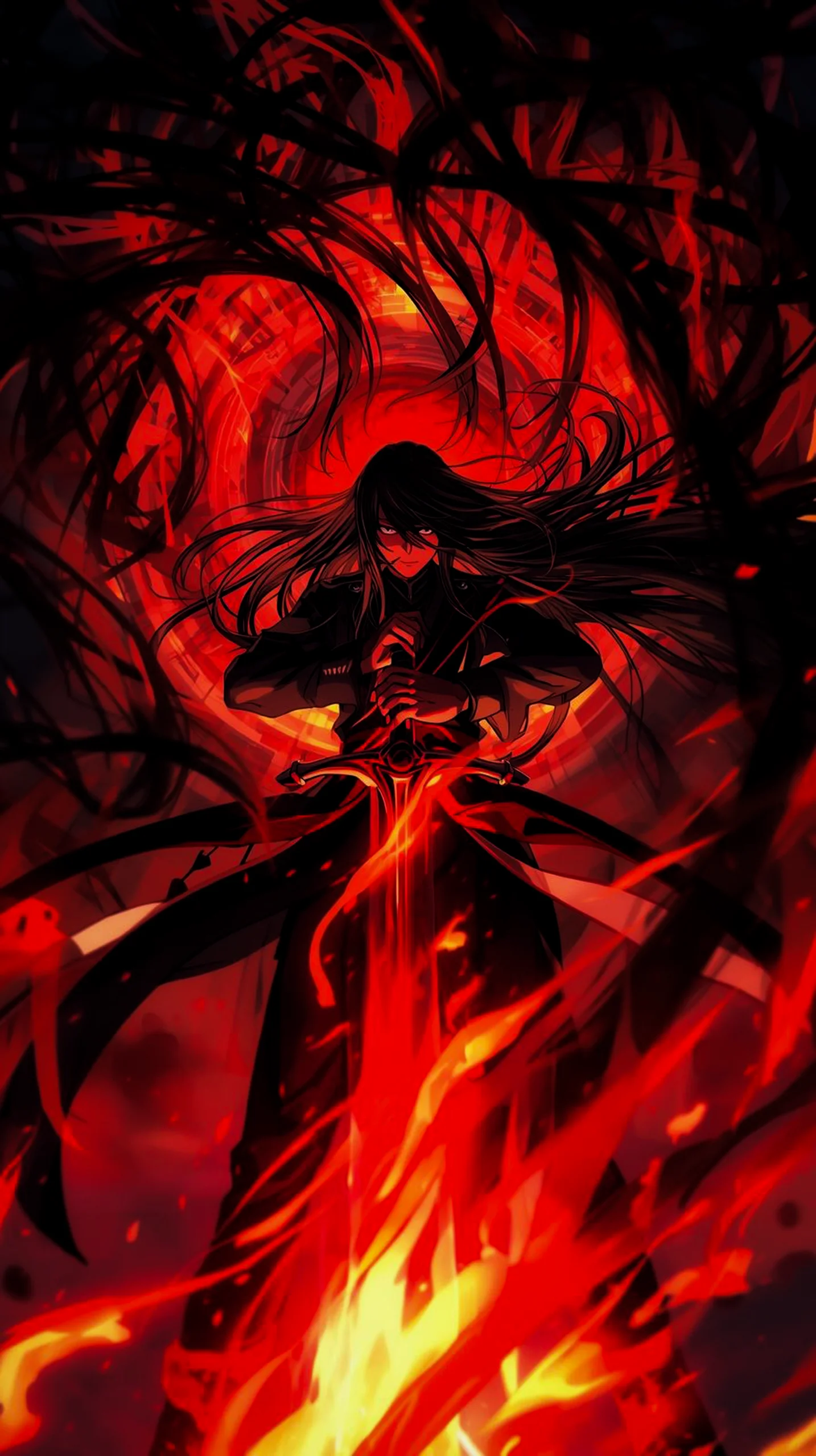dark fantasy anime warrior with glowing sword wallpaper for iPhone 4K