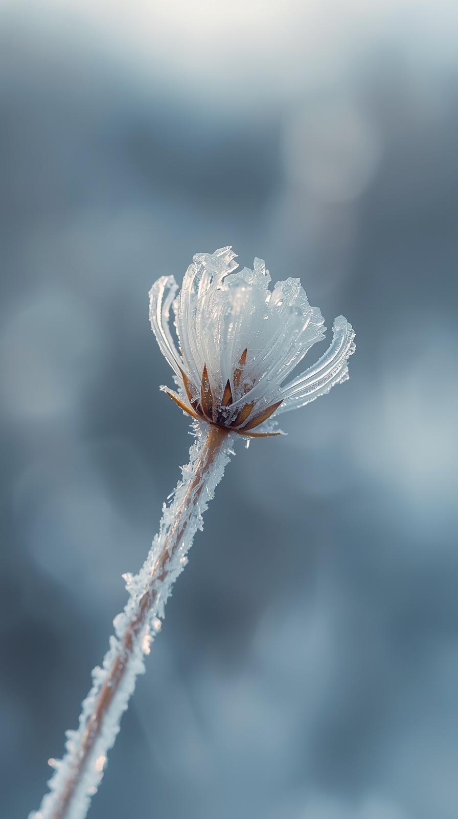Frozen Crystal Flower Macro Wallpaper - Serene Winter Nature Background