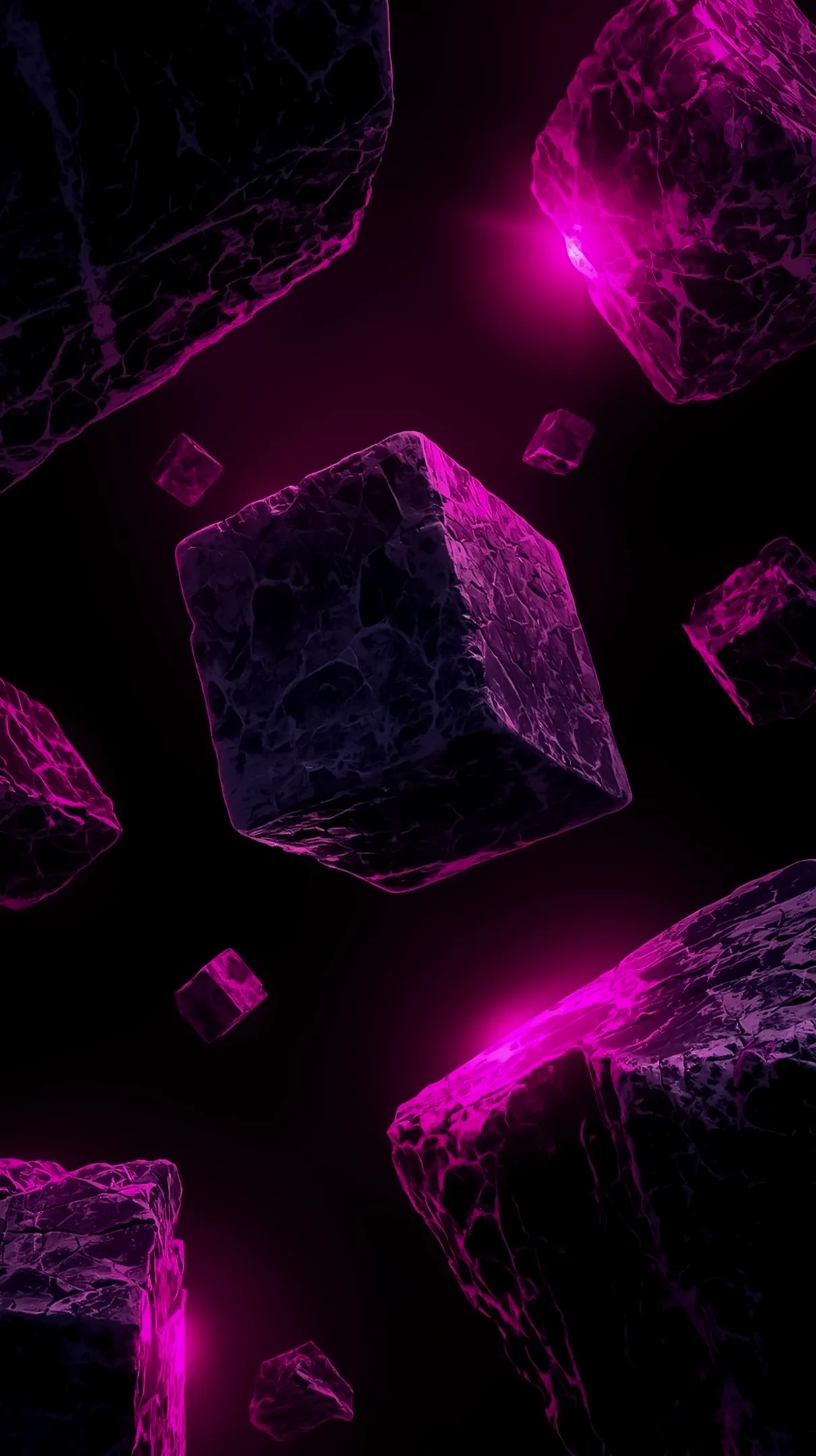 AMOLED wallpaper 4k for mobile, glowing purple cubes, iPhone wallpaper 4k, 4k wallpaper for phone, 4k backgrounds.