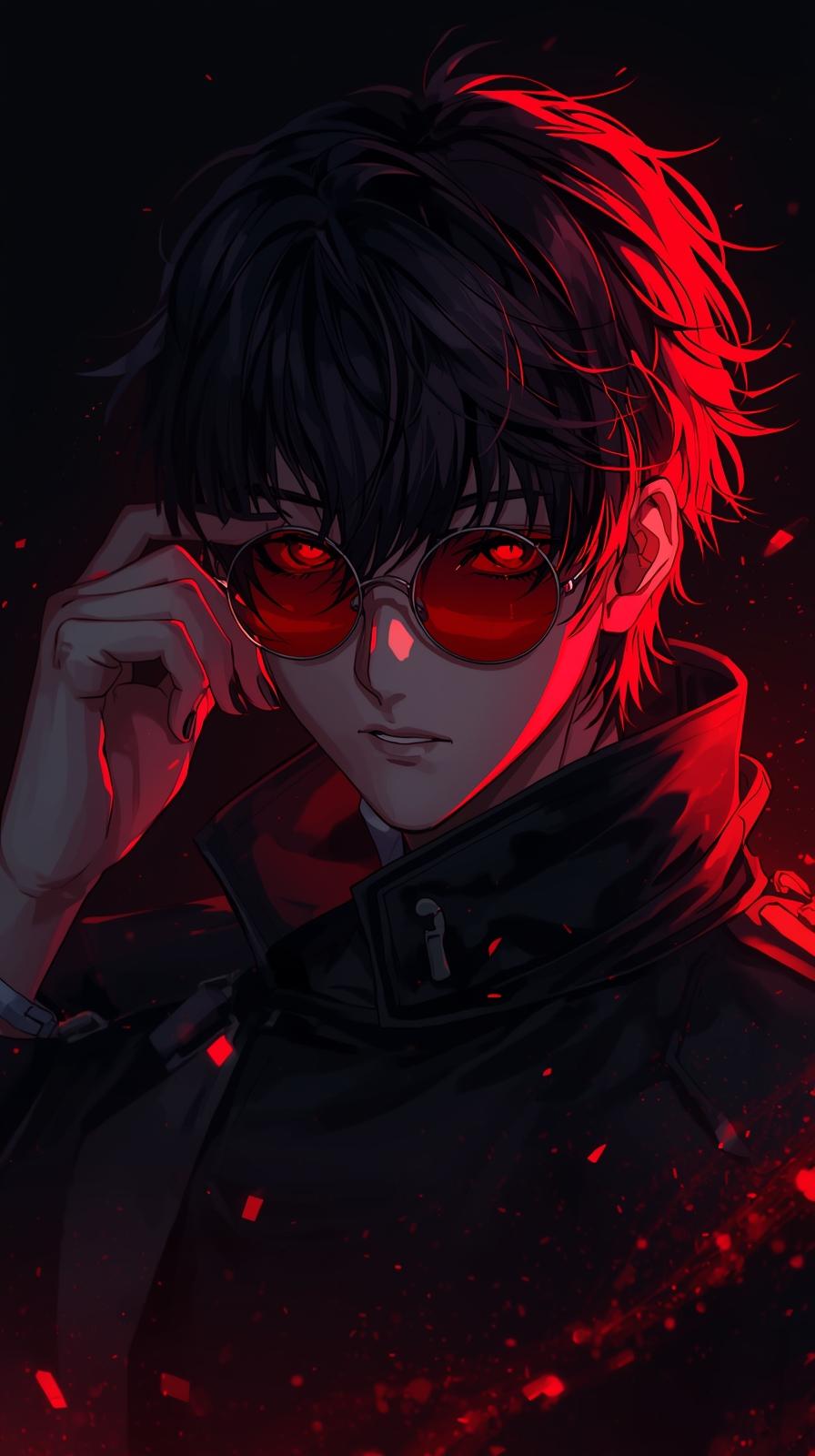 4k backgrounds iphone – Dark aesthetic anime boy with messy black hair iphone background 4k anime boy red glasses glowin