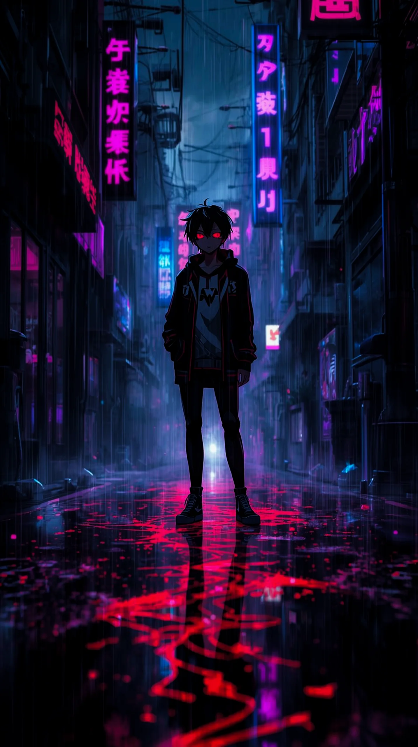 moody cyberpunk anime boy wallpaper for iPhone 4K