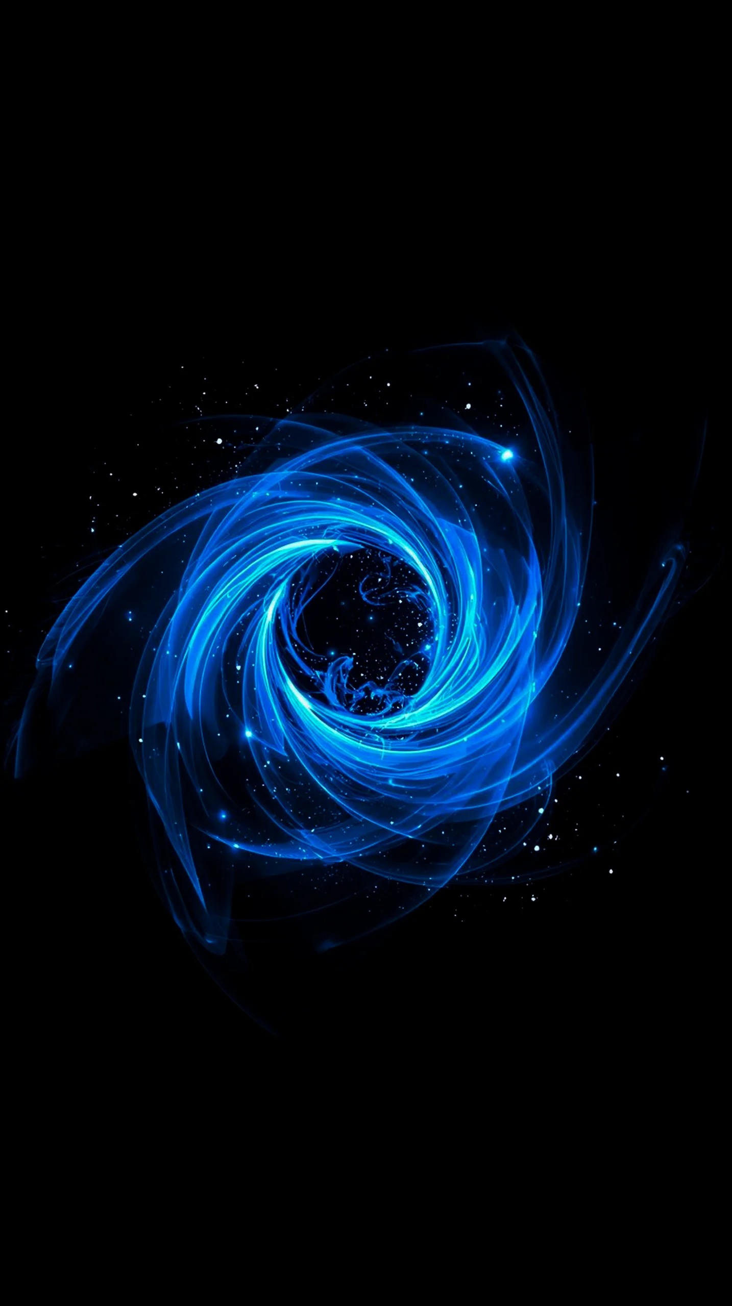 Blue swirl AMOLED wallpaper 4K for mobile with stars, abstract vortex. iPhone wallpaper 4K, 4K wallpaper for mobile,
