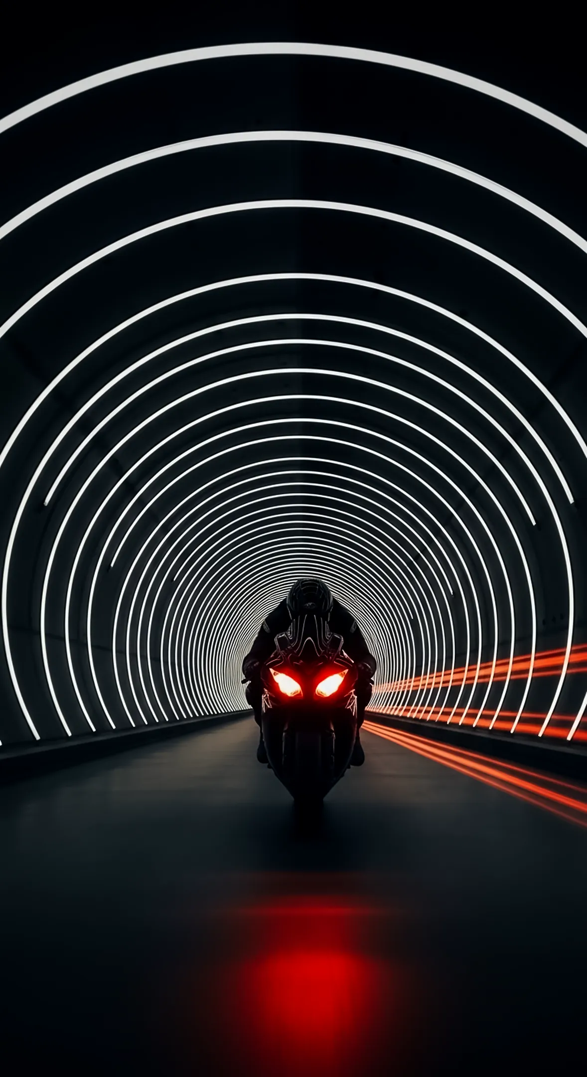 Motorcycle in a neon tunnel, perfect 4K iPhone wallpaper for mobile. A cool phone wallpaper for your iPhone wallpaper