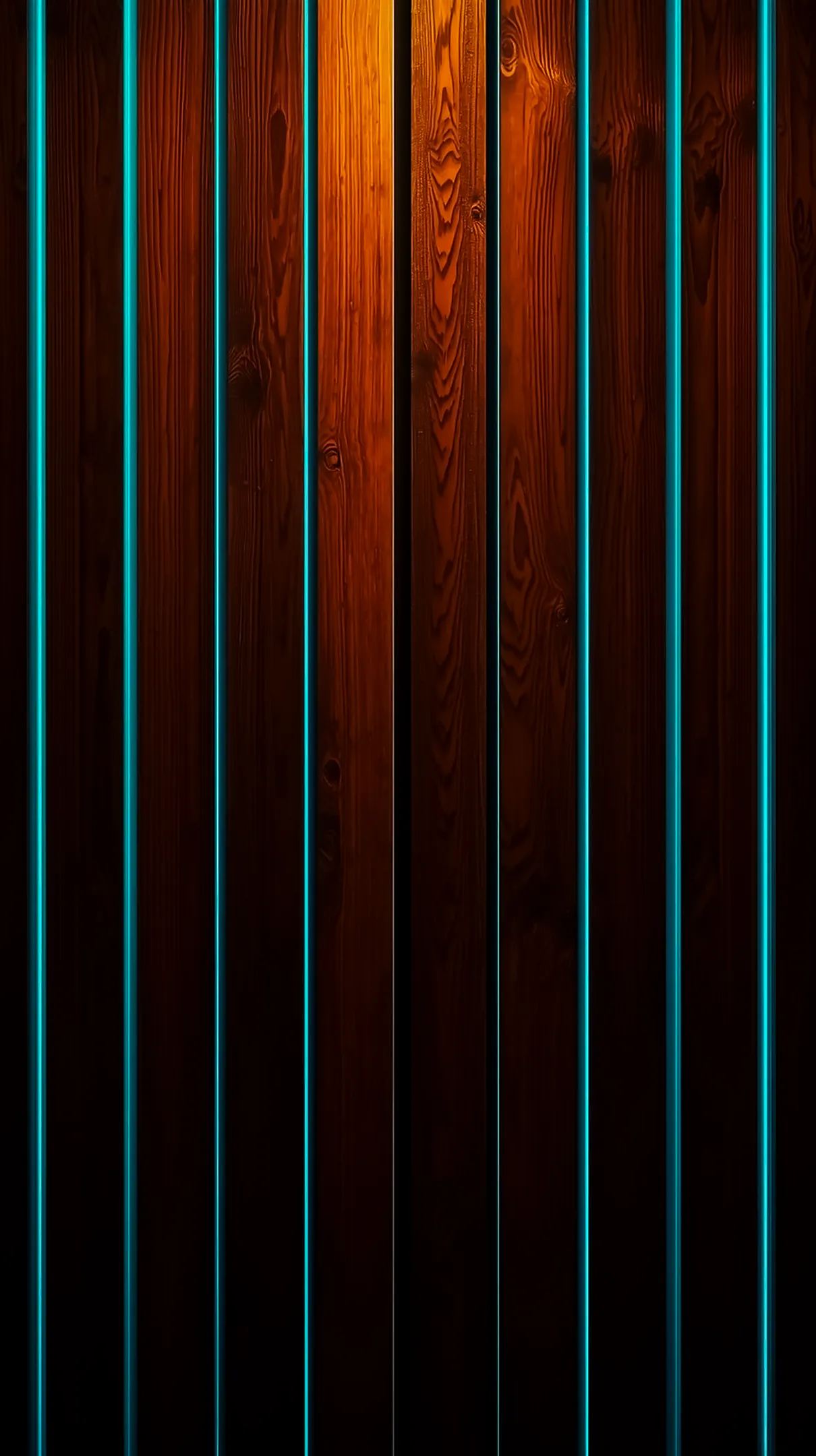 Amoled wallpaper 4k for mobile: dark wood with glowing neon cyan lines. Ideal iphone wallpaper 4k, 4k backgrounds, and