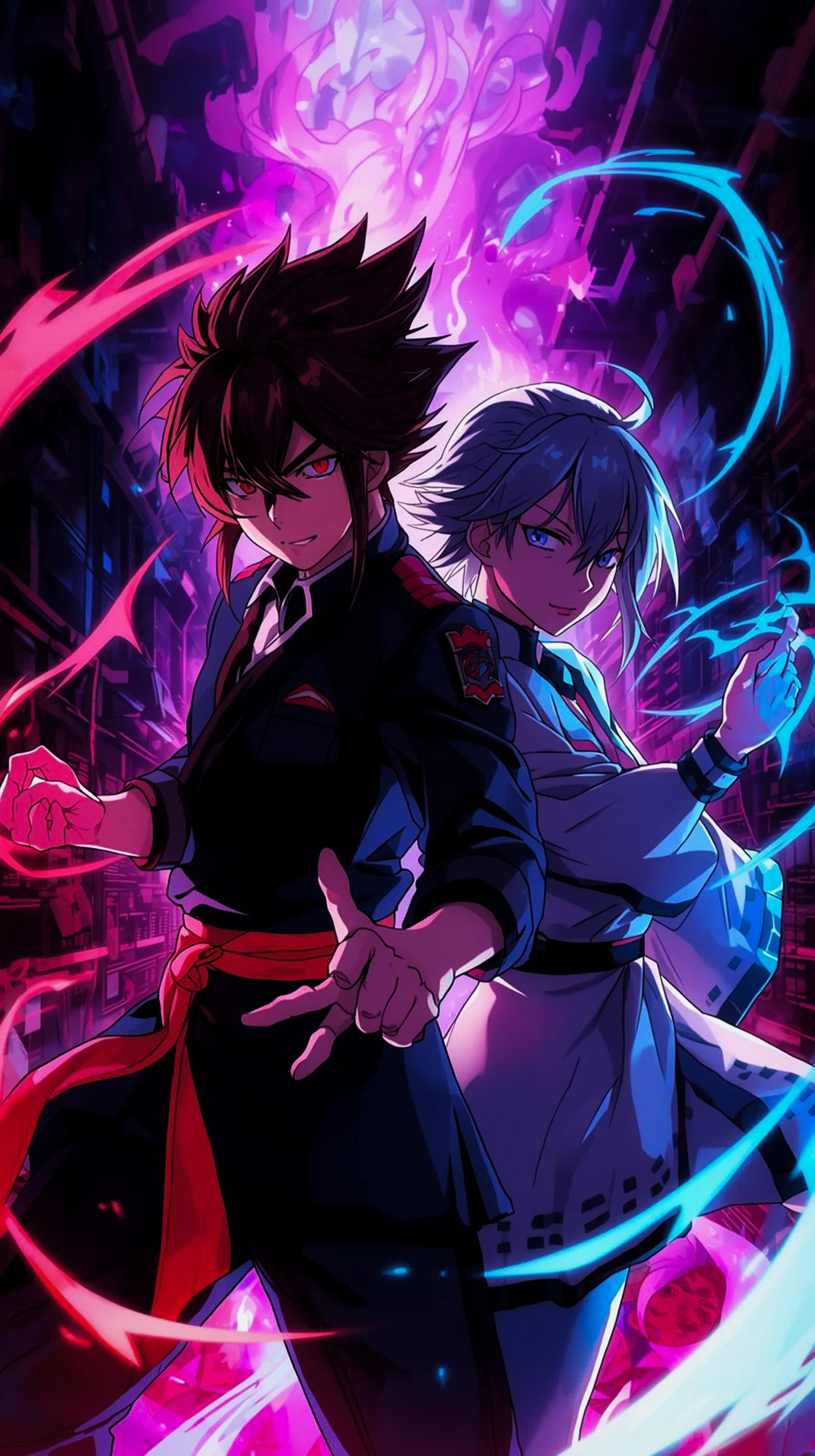 vibrant neon anime duo wallpaper for iPhone and Android 4K
