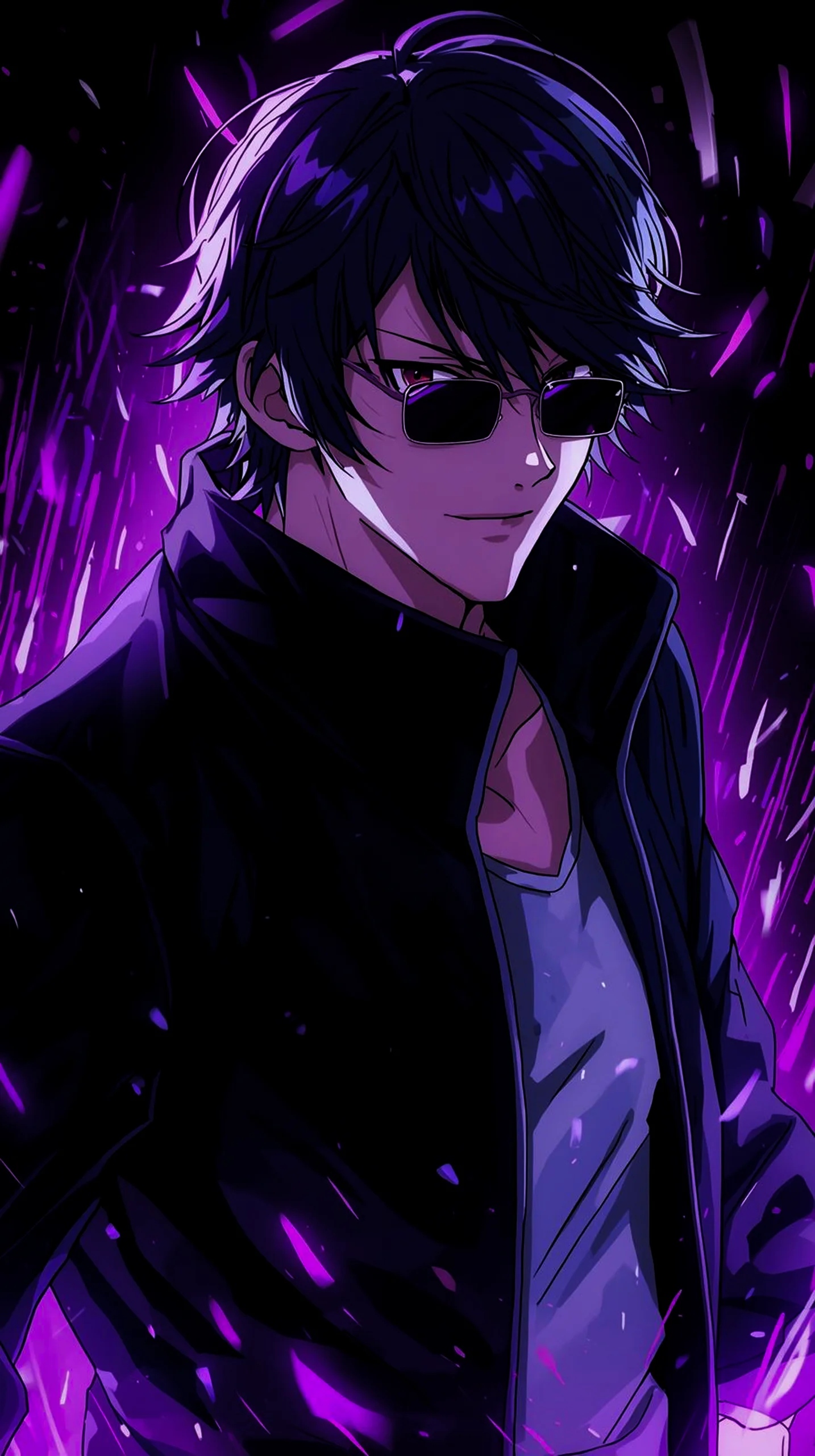 cool anime boy with sunglasses purple wallpaper for iPhone 4K