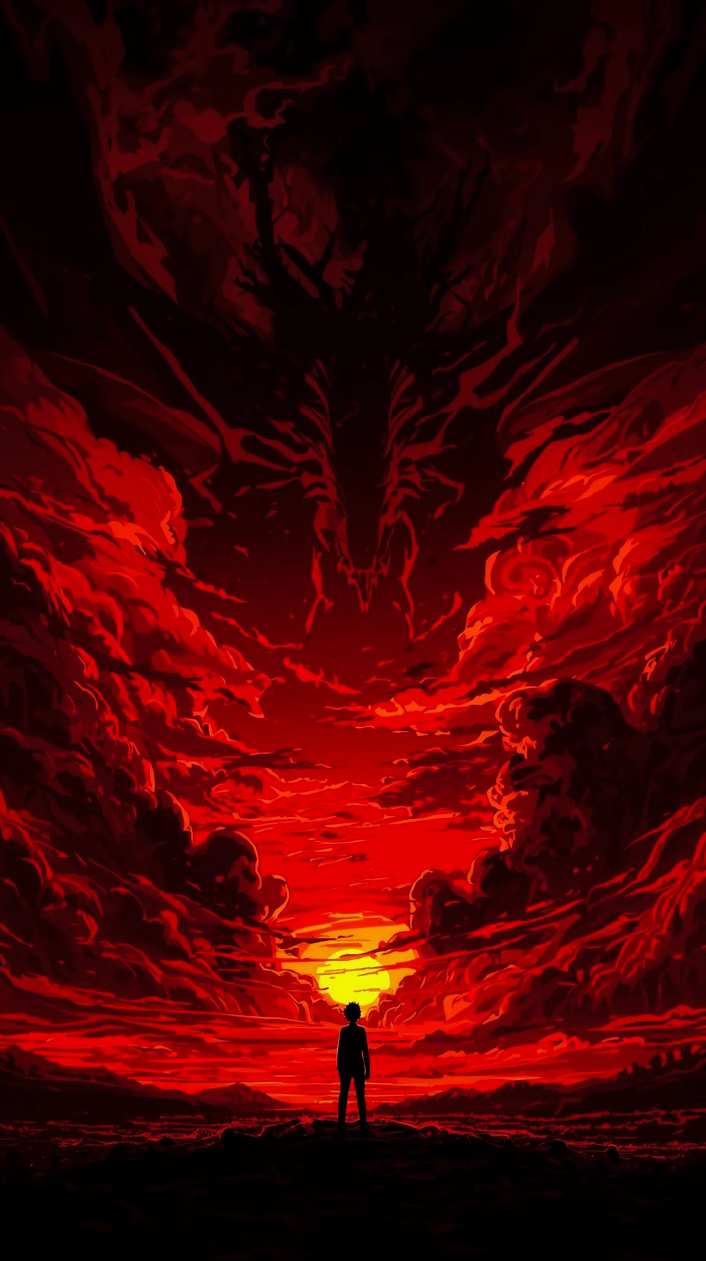dark anime demon sunset wallpaper for iPhone and Android 4K