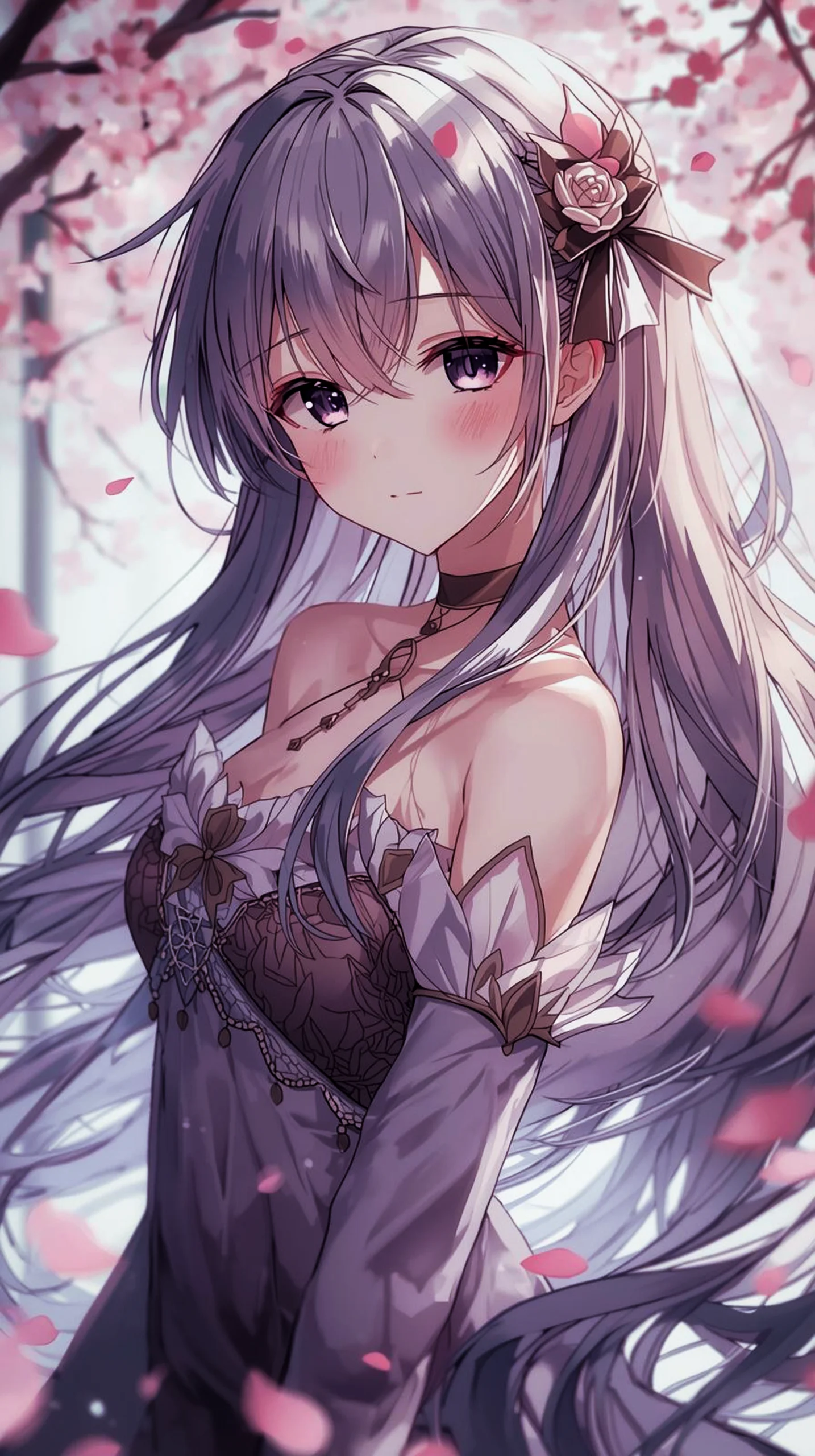 elegant purple hair anime girl wallpaper for phone 4K resolution