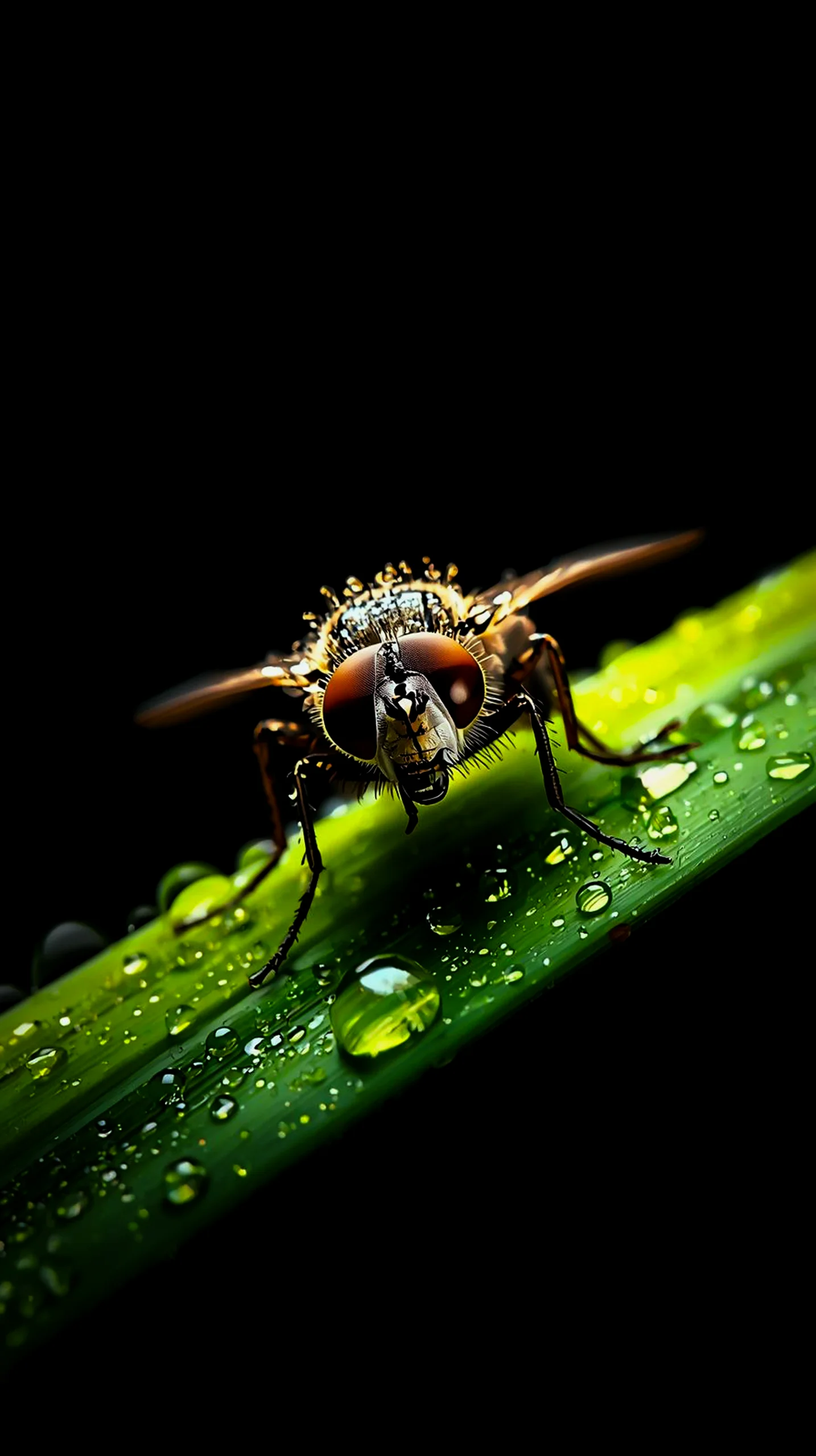 Macro insect on dewy leaf, amoled wallpaper 4k for mobile, iphone wallpaper 4k, 4k backgrounds, iphone 4k background.