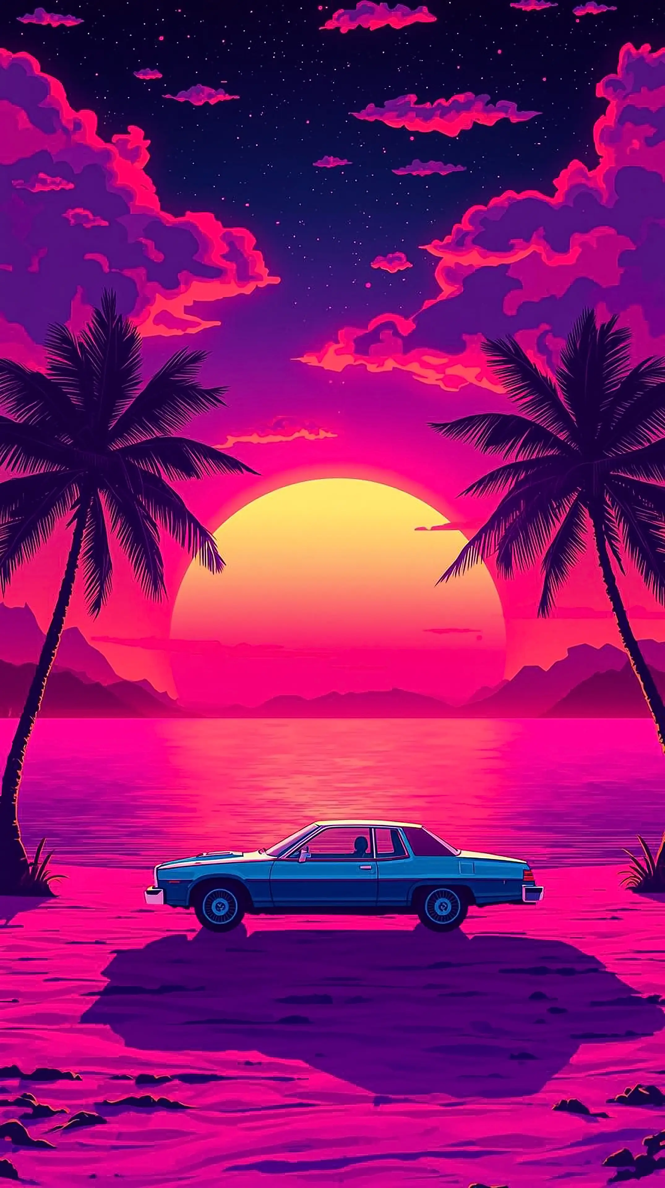 Synthwave Sunset Wallpaper | 80s Aesthetic Beach Art