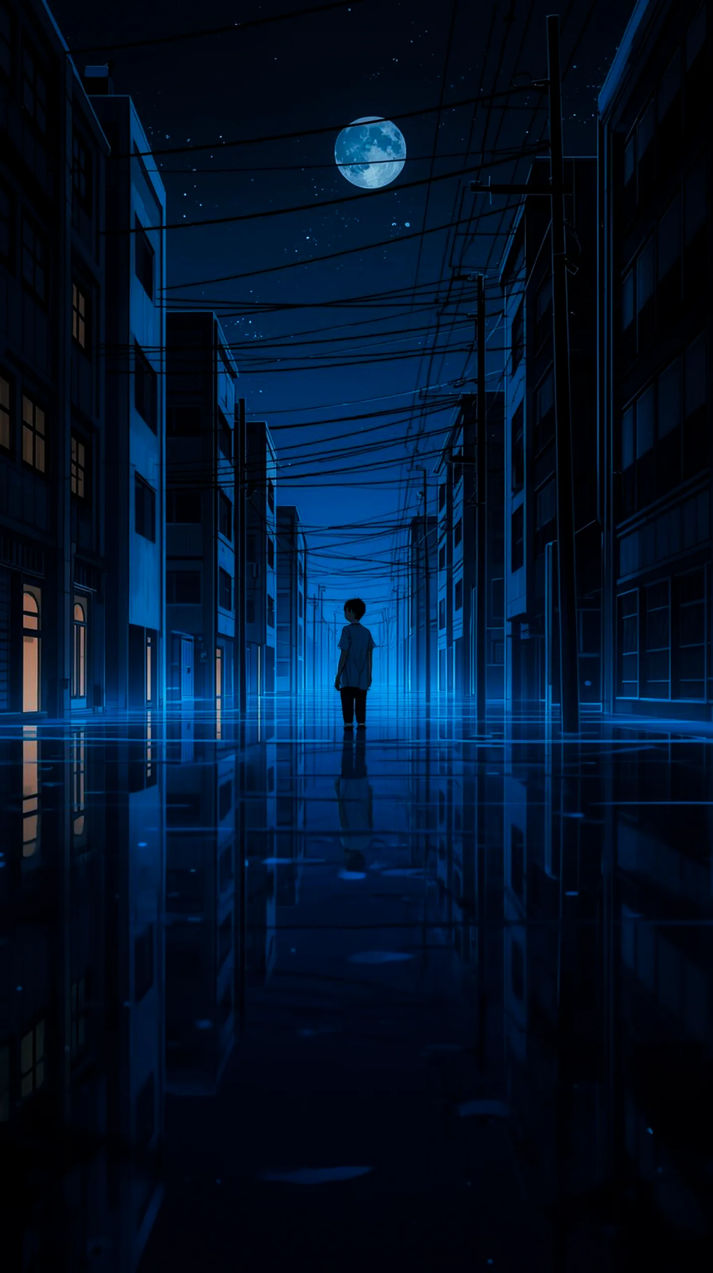 moody anime boy city street wallpaper for phone 4K resolution