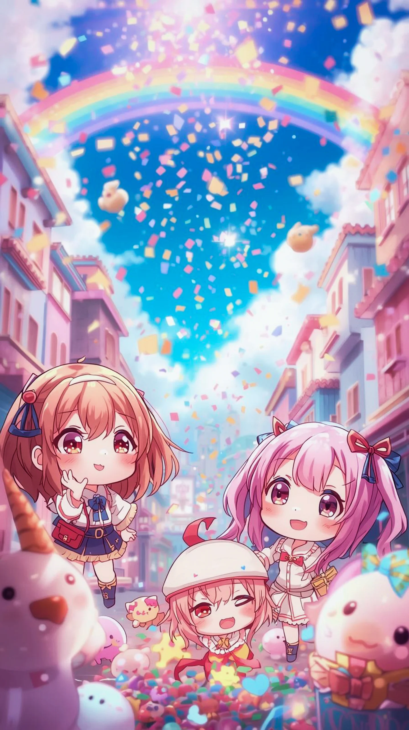 vibrant anime chibi friends wallpaper for mobile 4K display