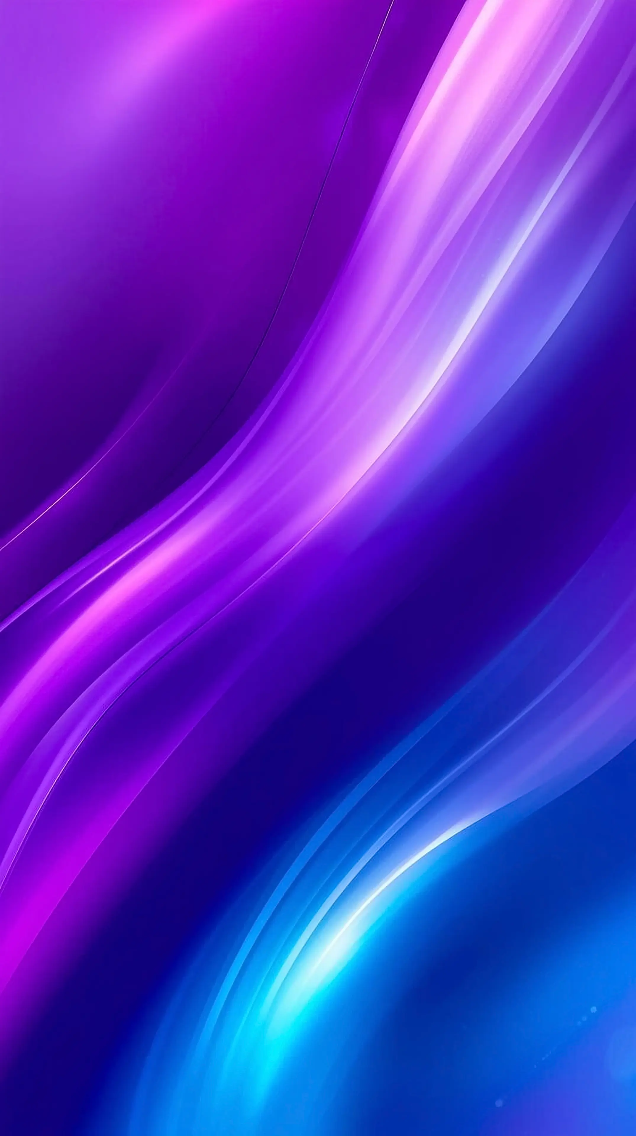 4k wallpaper for mobile Vibrant Purple Blue Gradient Waves, Smooth Neon Glow Abstract Curves with Glossy Iridescent Flow