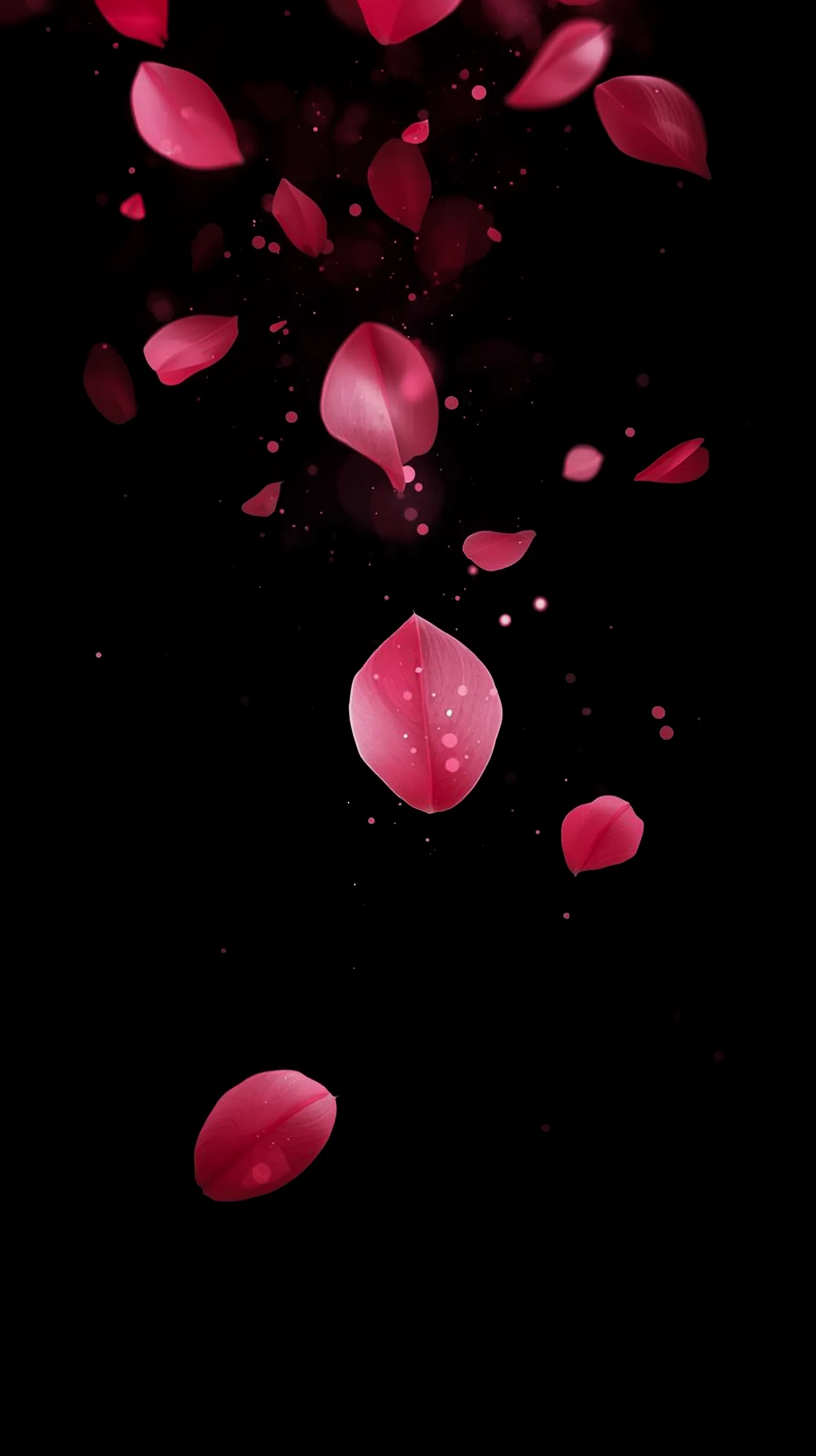 Falling pink petals on a black background, perfect for AMOLED wallpaper 4K for mobile, iPhone wallpaper 4K, 4K