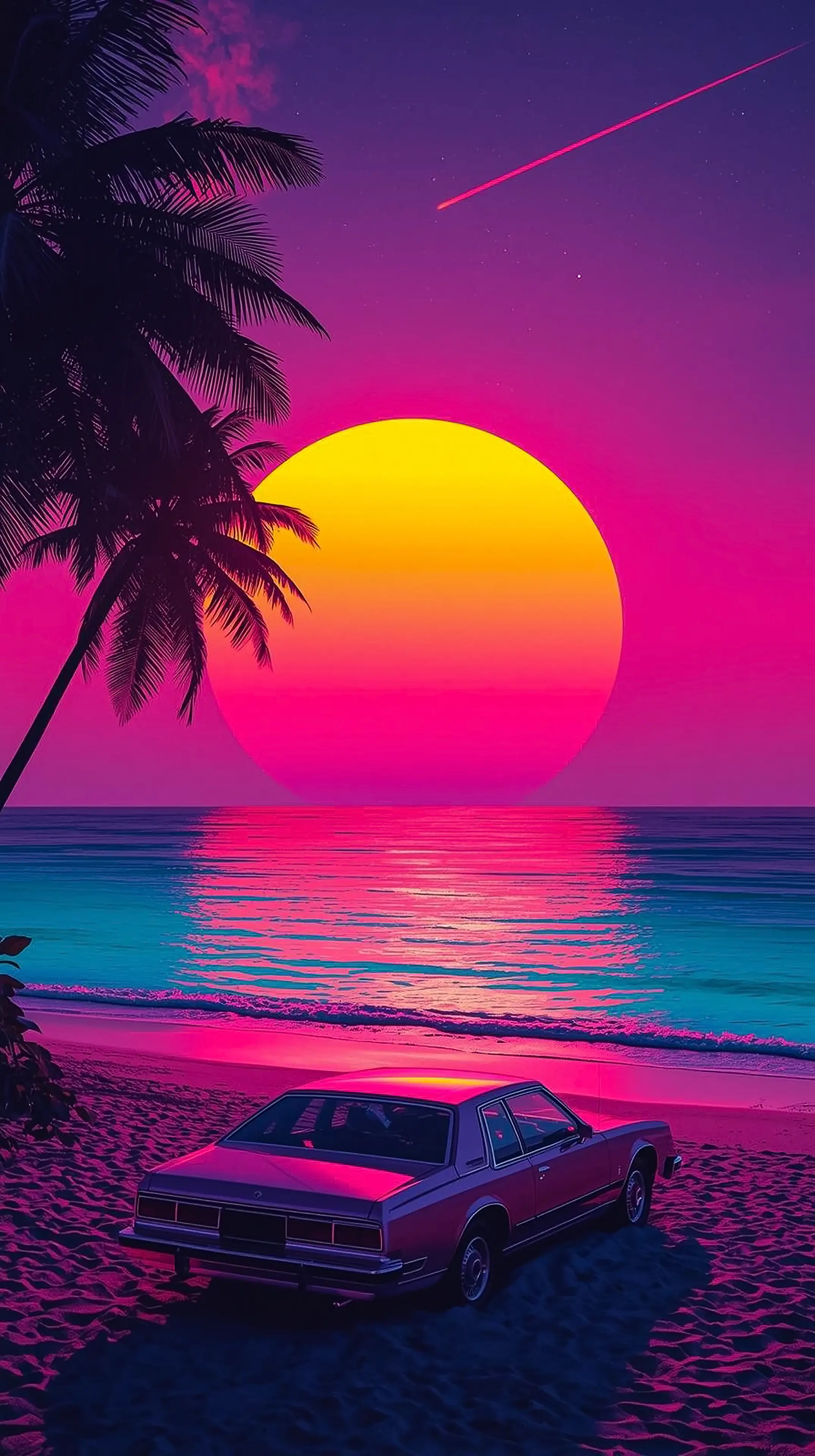 Synthwave Sunset Wallpaper | 80s Aesthetic Beach Art
