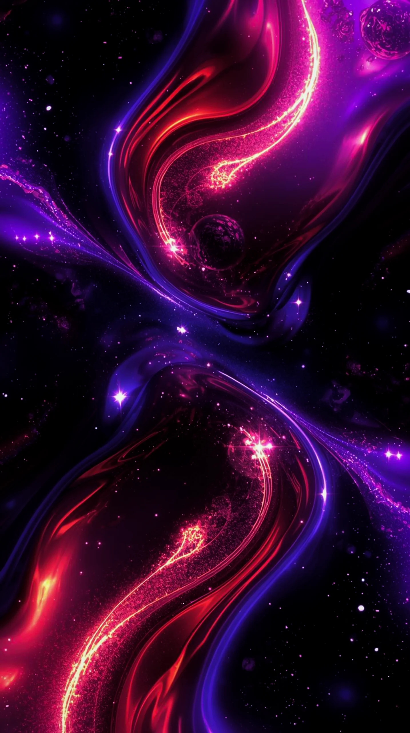 Dark AMOLED Mobile Wallpaper 4K: Neon Cosmic Fluid Art
