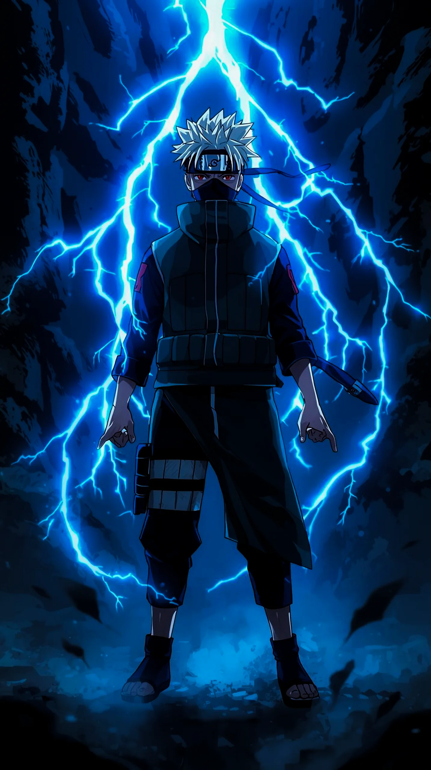 powerful anime character with blue lightning wallpaper for phone 4K