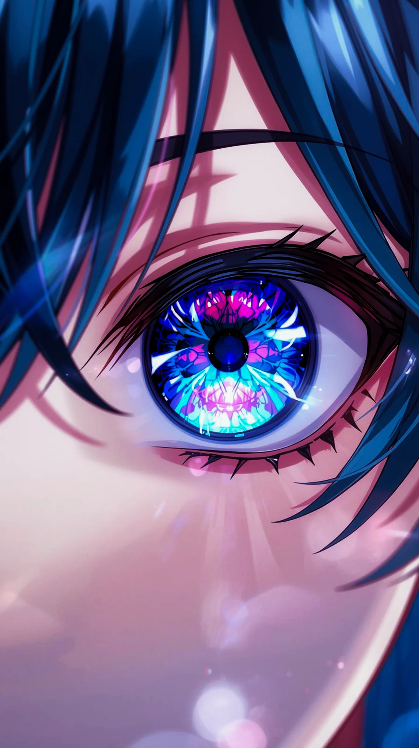 vibrant blue anime eye wallpaper for iPhone 4K resolution