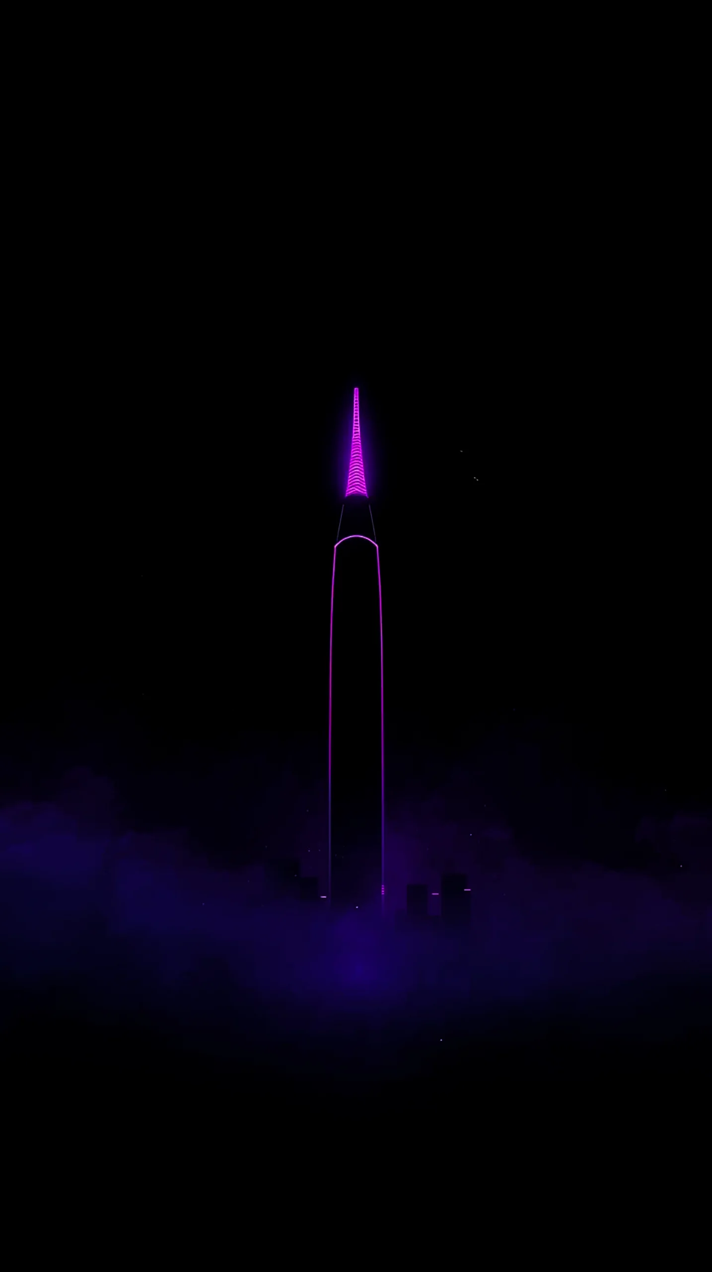 Neon purple skyscraper, amoled wallpaper 4k for mobile, iphone wallpaper 4k, 4k wallpaper for phone, dark background.