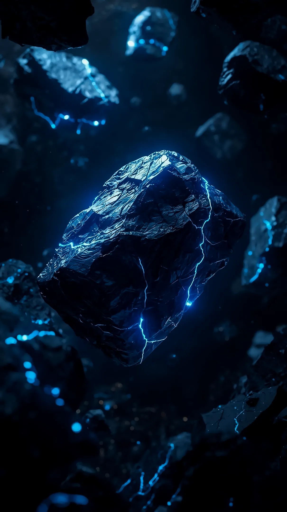 Dark Blue Lightning Rocks AMOLED Wallpaper 4K for Mobile
