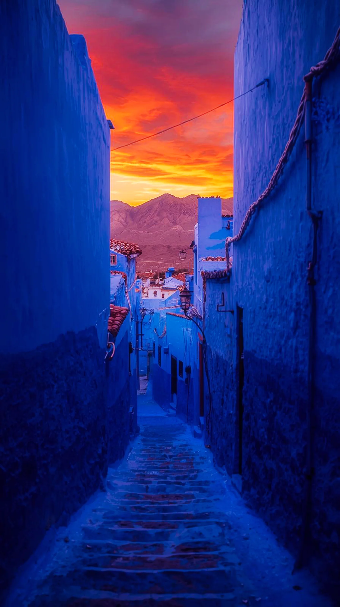 Blue alley sunset, stunning iphone wallpaper 4k, 4k wallpaper for mobile, wallpaper for phone, cute 4k wallpaper for