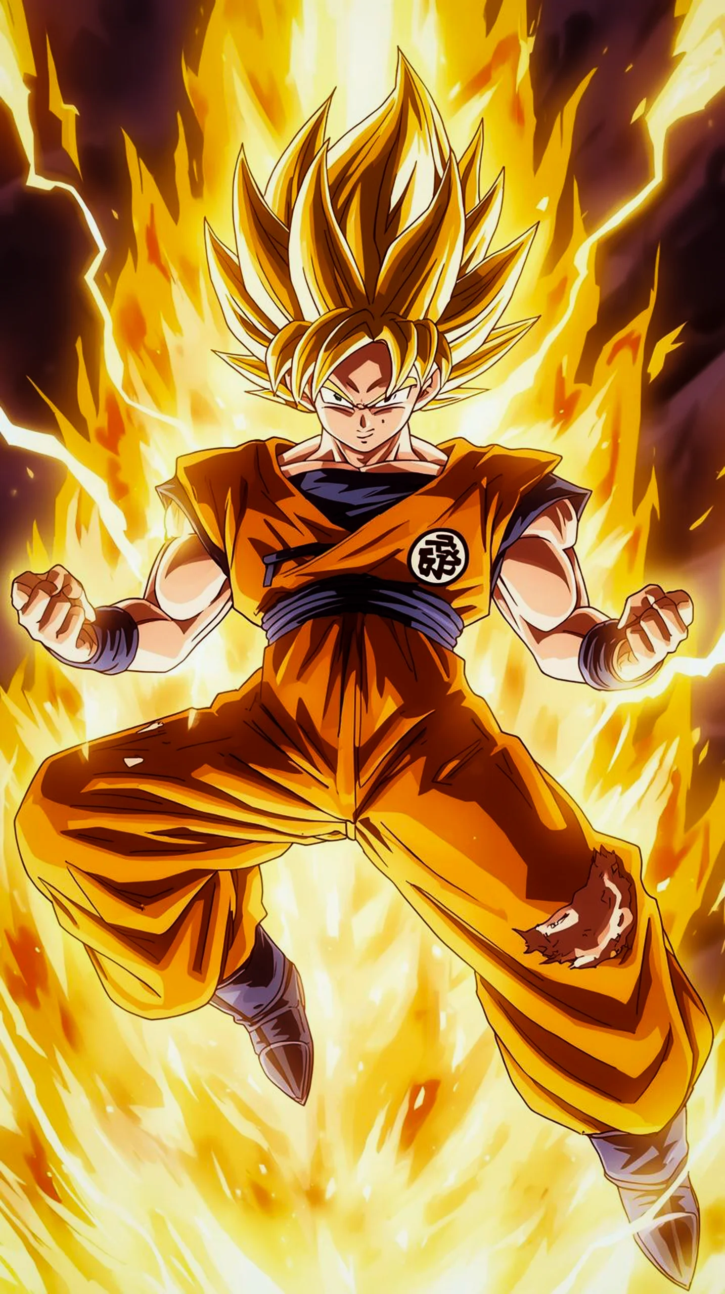 powerful super saiyan goku golden aura wallpaper for phone 4K