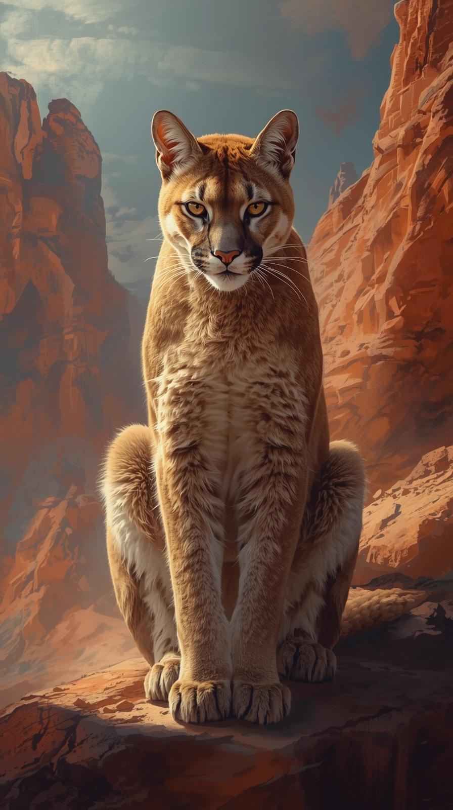 Majestic cougar in a desert canyon, conveying power and wild beauty.