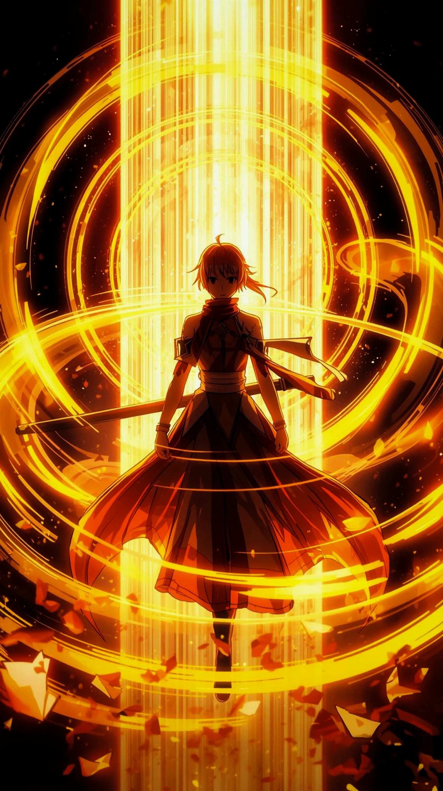 glowing golden anime warrior wallpaper for iPhone 4K