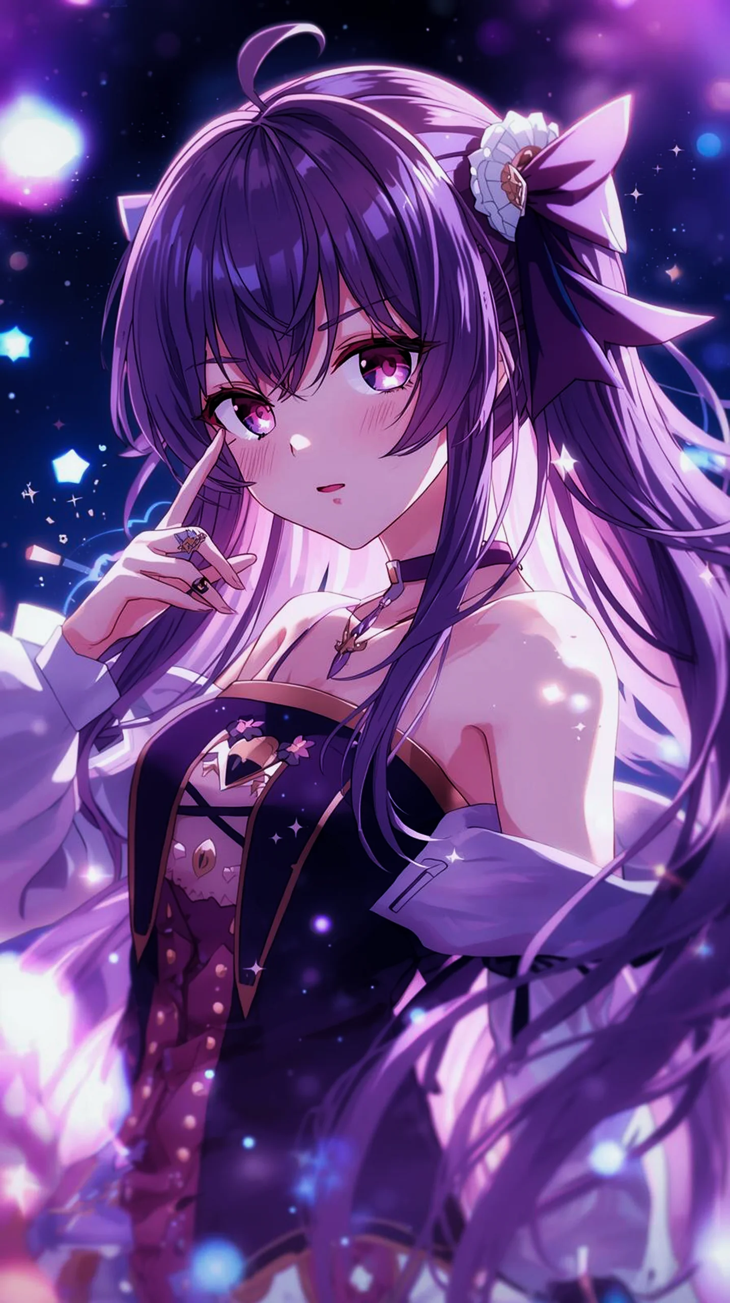 purple hair anime girl wallpaper for iPhone 4K resolution