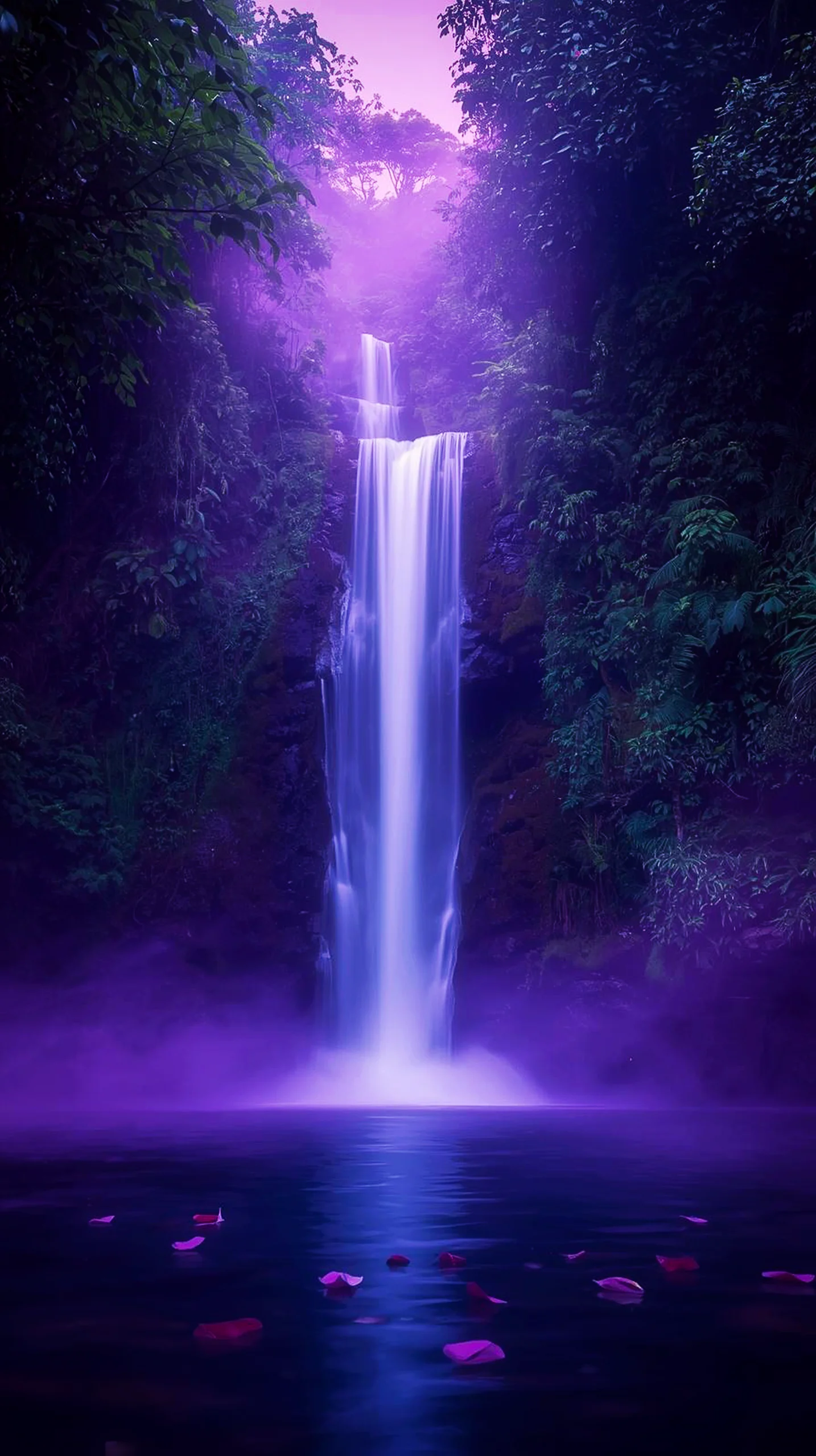 Enchanting purple waterfall, iphone wallpaper 4k, 4k wallpaper for mobile, cute 4k wallpaper for iphone, 4k backgrounds
