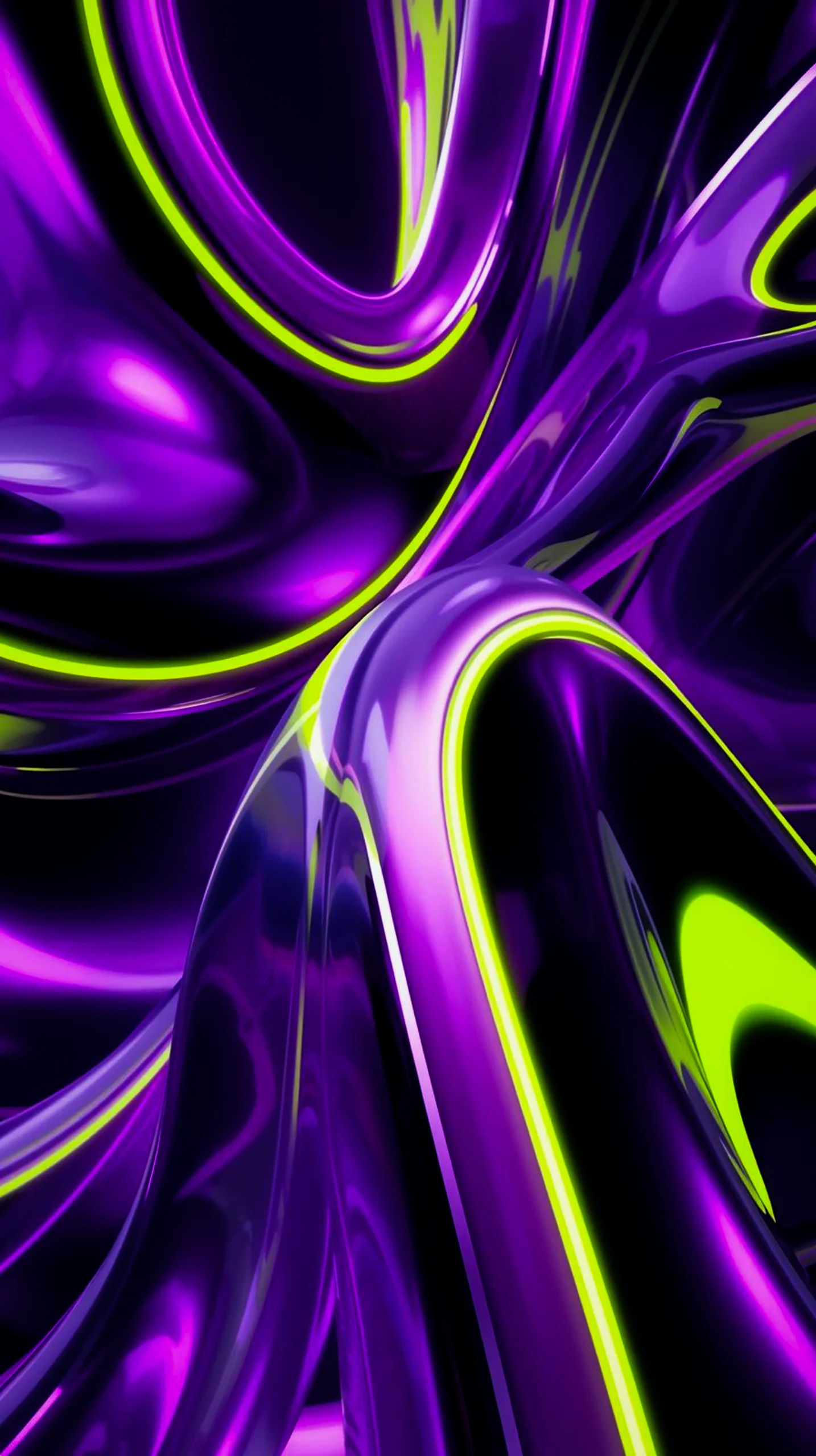 Dark AMOLED 4K Mobile Wallpaper: Vibrant Purple & Neon Green Flow