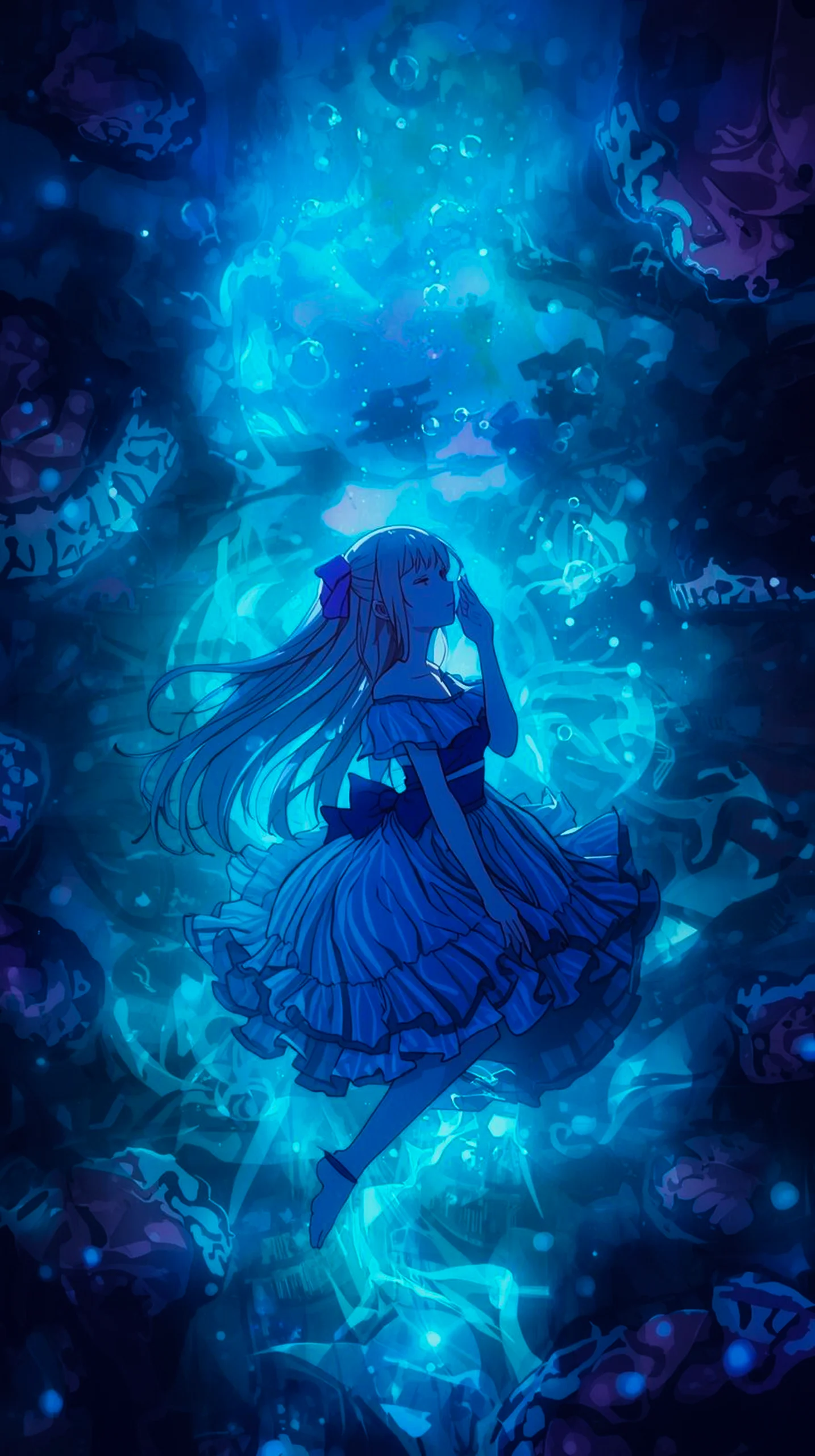 ethereal anime girl underwater wallpaper for mobile 4K resolution