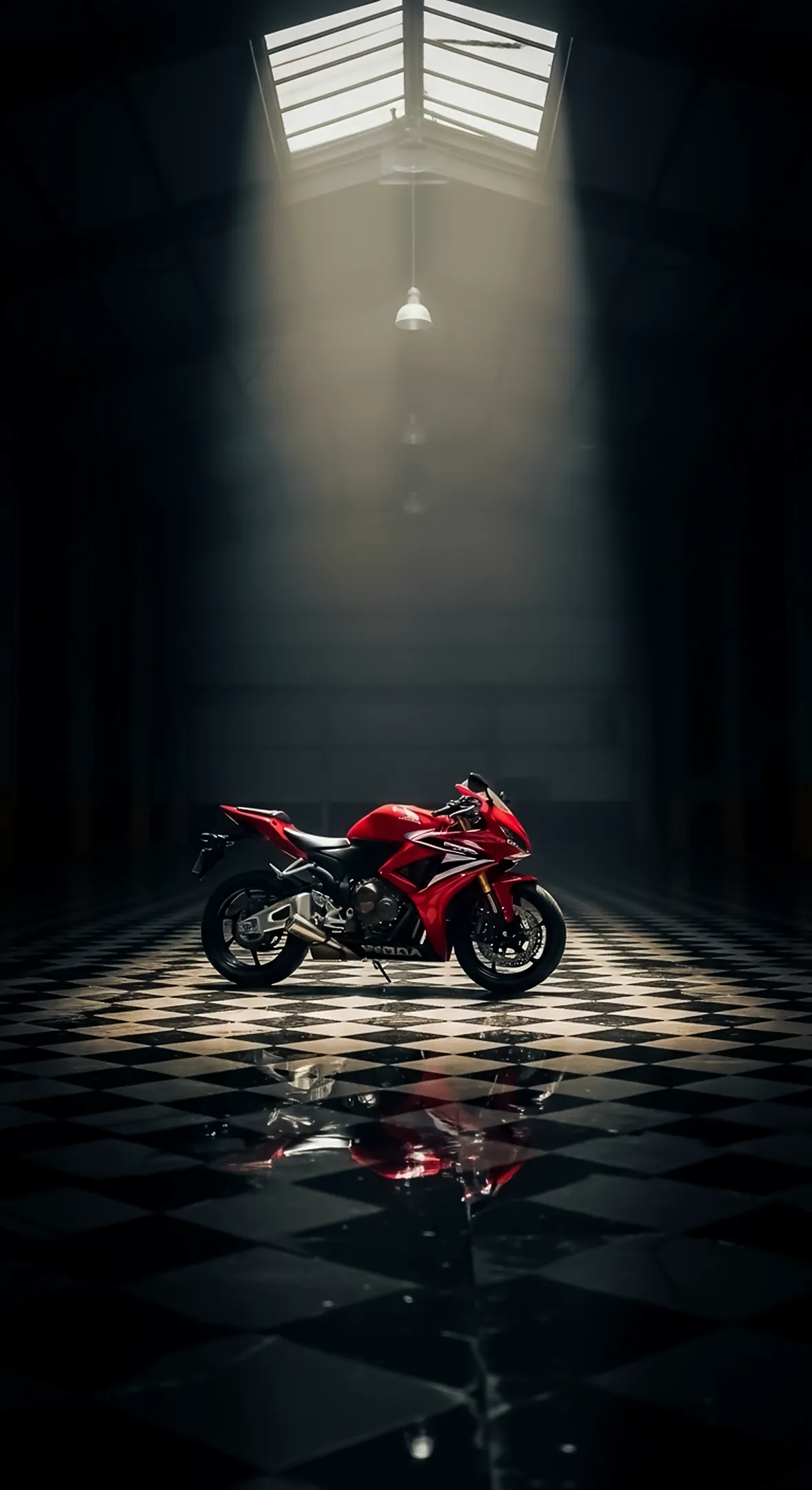 Stunning Red Sport Bike in Dramatic Light | Perfect 4K Phone Wallpaper for iPhone & Mobile | High-Quality 4K Backgrounds iPhone & Android | Get Your Cute Wallpaper for Phone Today!