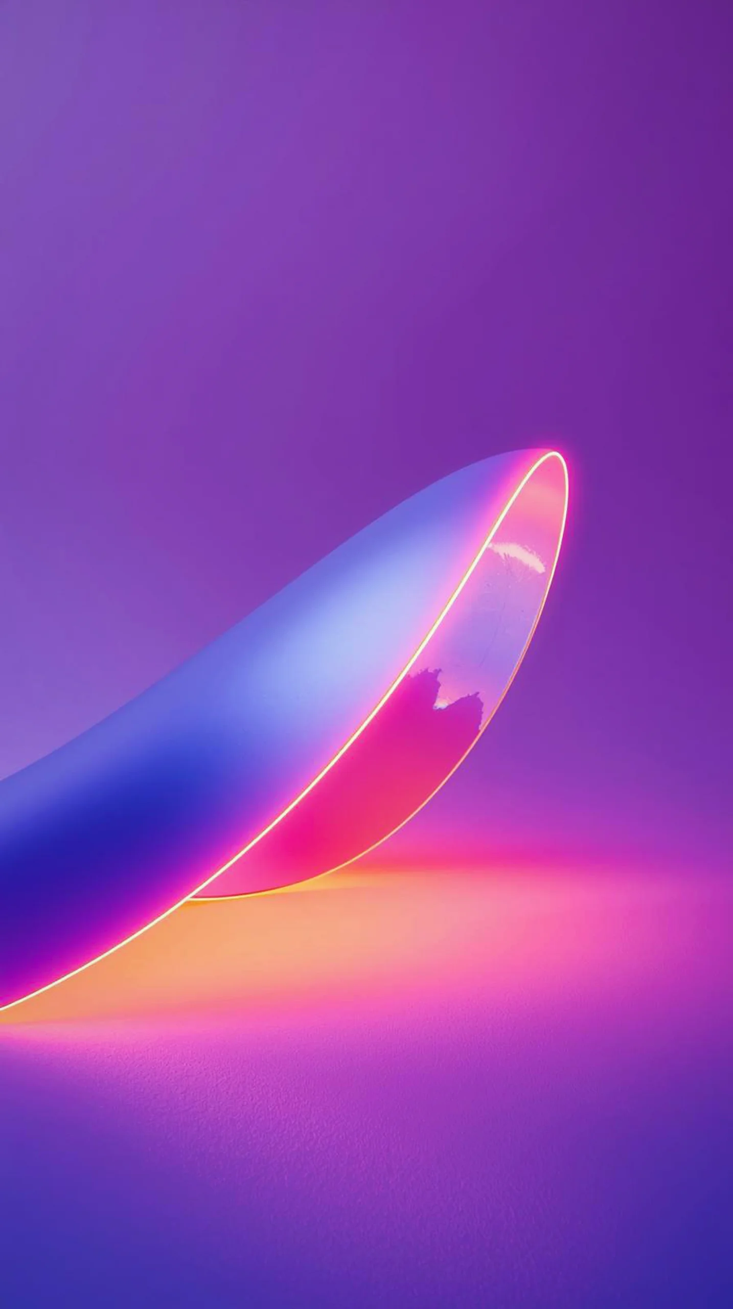 A dark abstract wallpaper with a glowing neon swirl in pink and blue on a purple background, perfect for mobile phones.