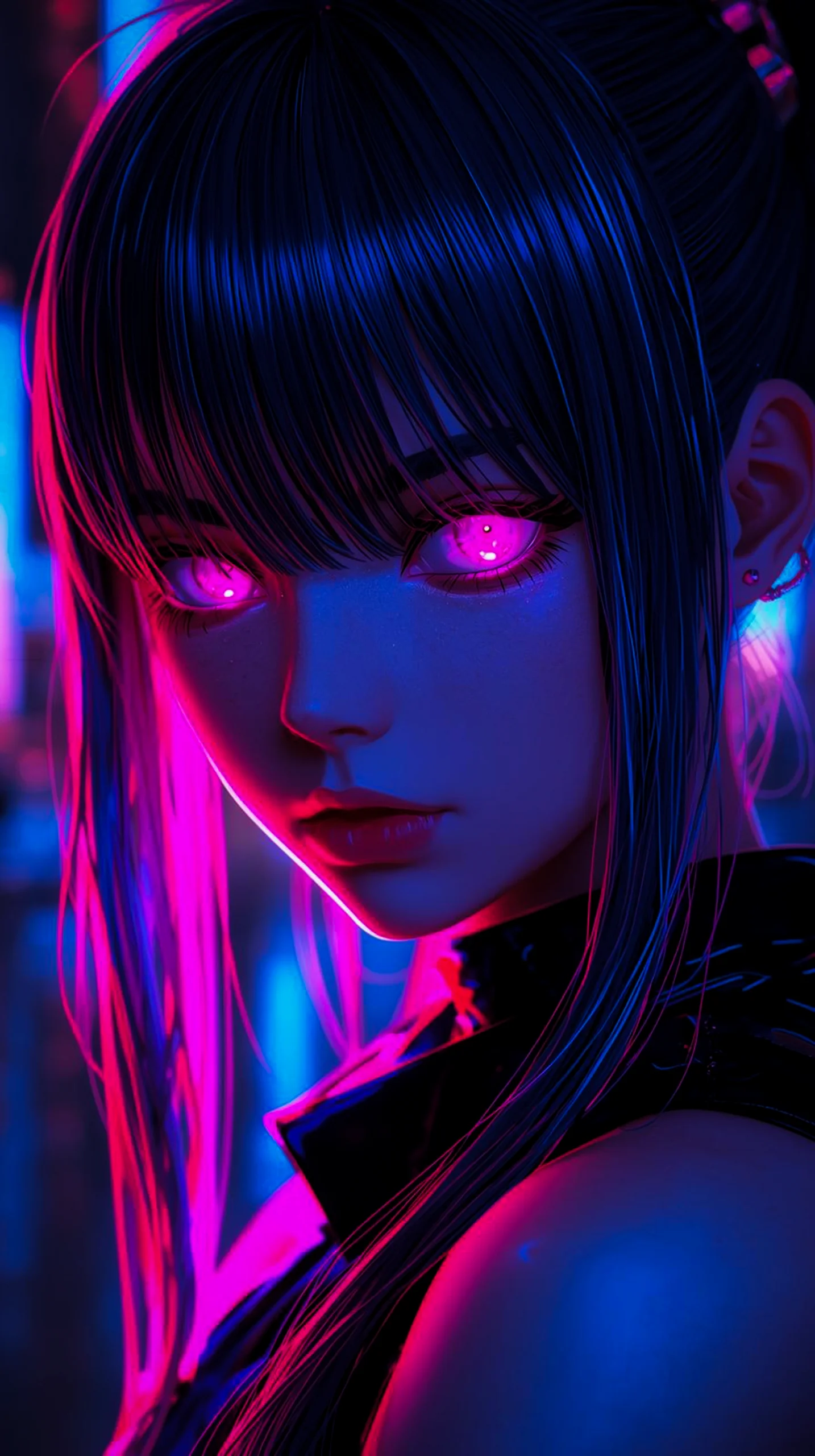 glowing neon anime girl wallpaper for iPhone 4K mobile