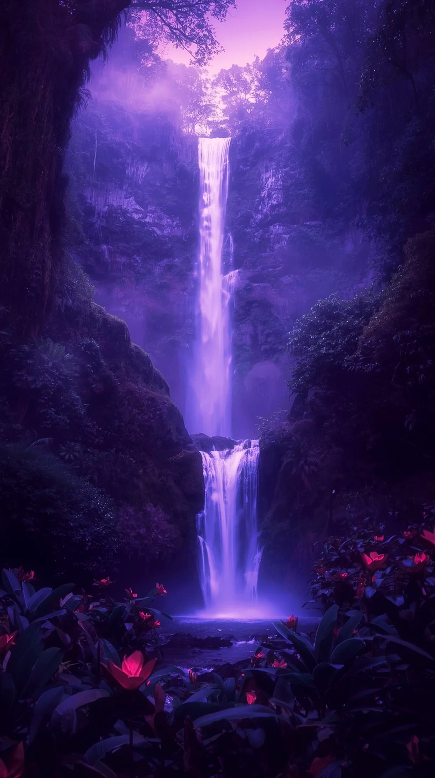 Enchanting purple waterfall iphone wallpaper 4k, cute 4k wallpaper for iphone, aesthetic 4k backgrounds for mobile
