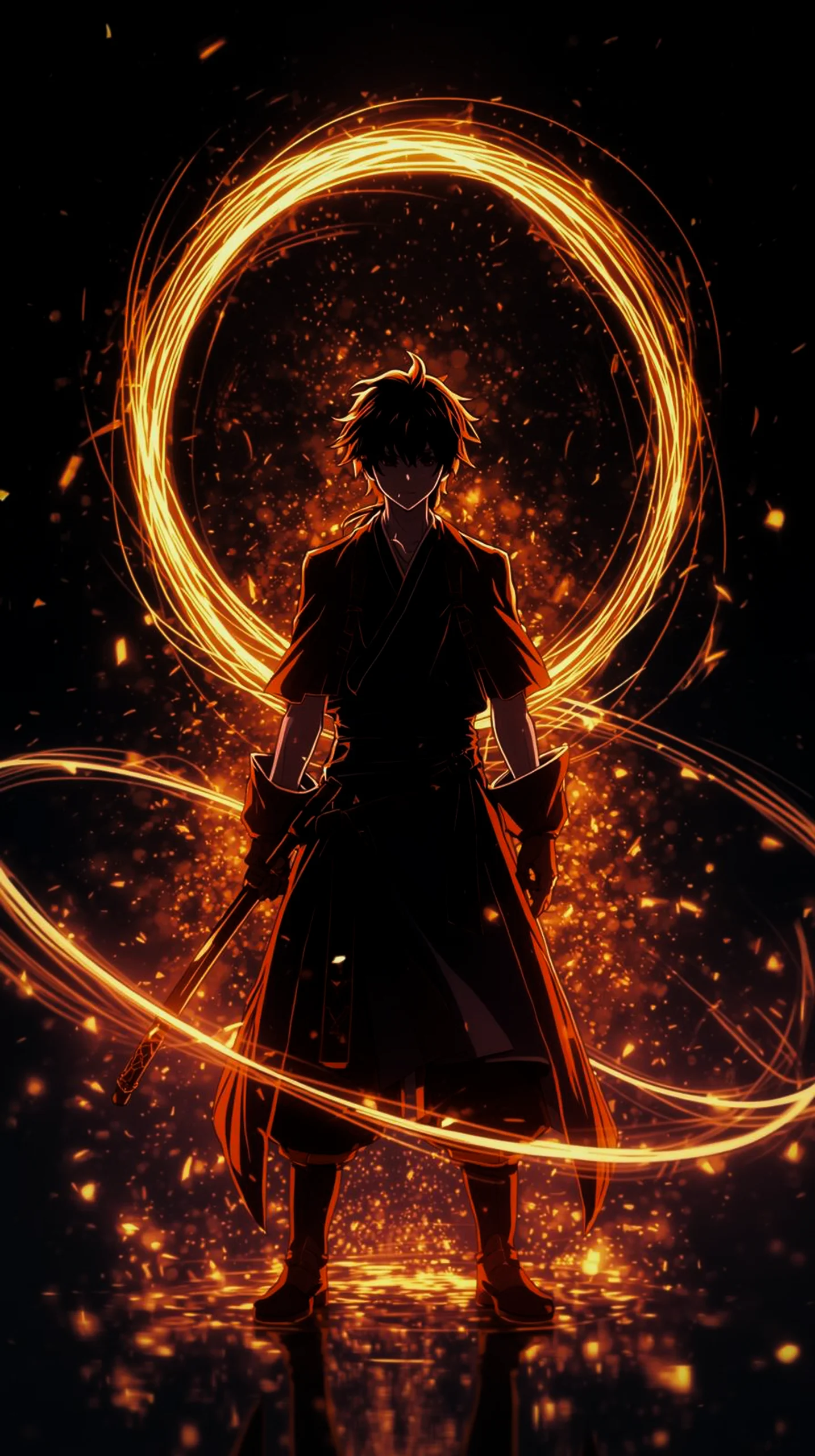 glowing dark anime samurai warrior wallpaper for iPhone 4K